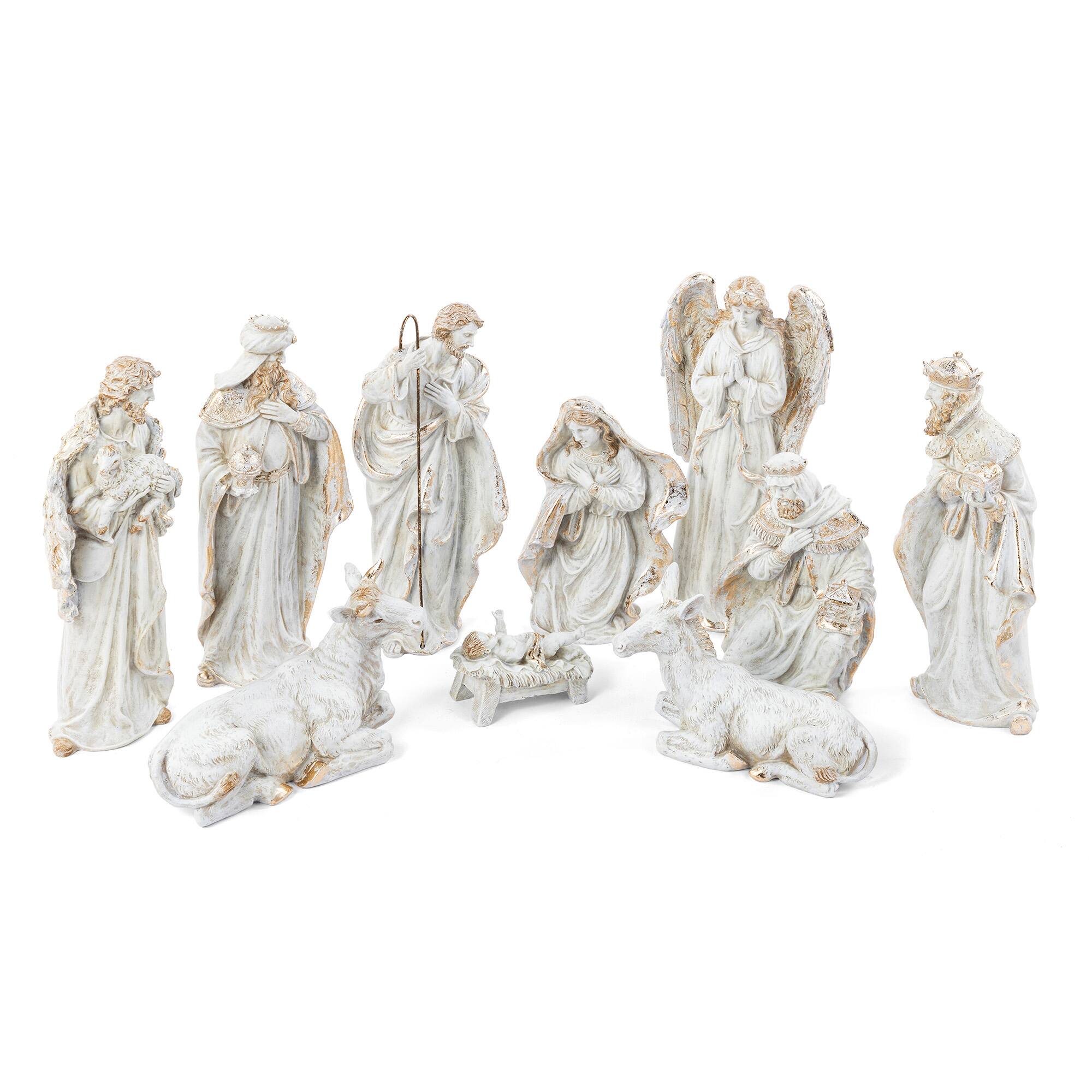 Glitzhome&#xAE; 10-Piece Ivory &#x26; Gold Resin Nativity Figurine Set