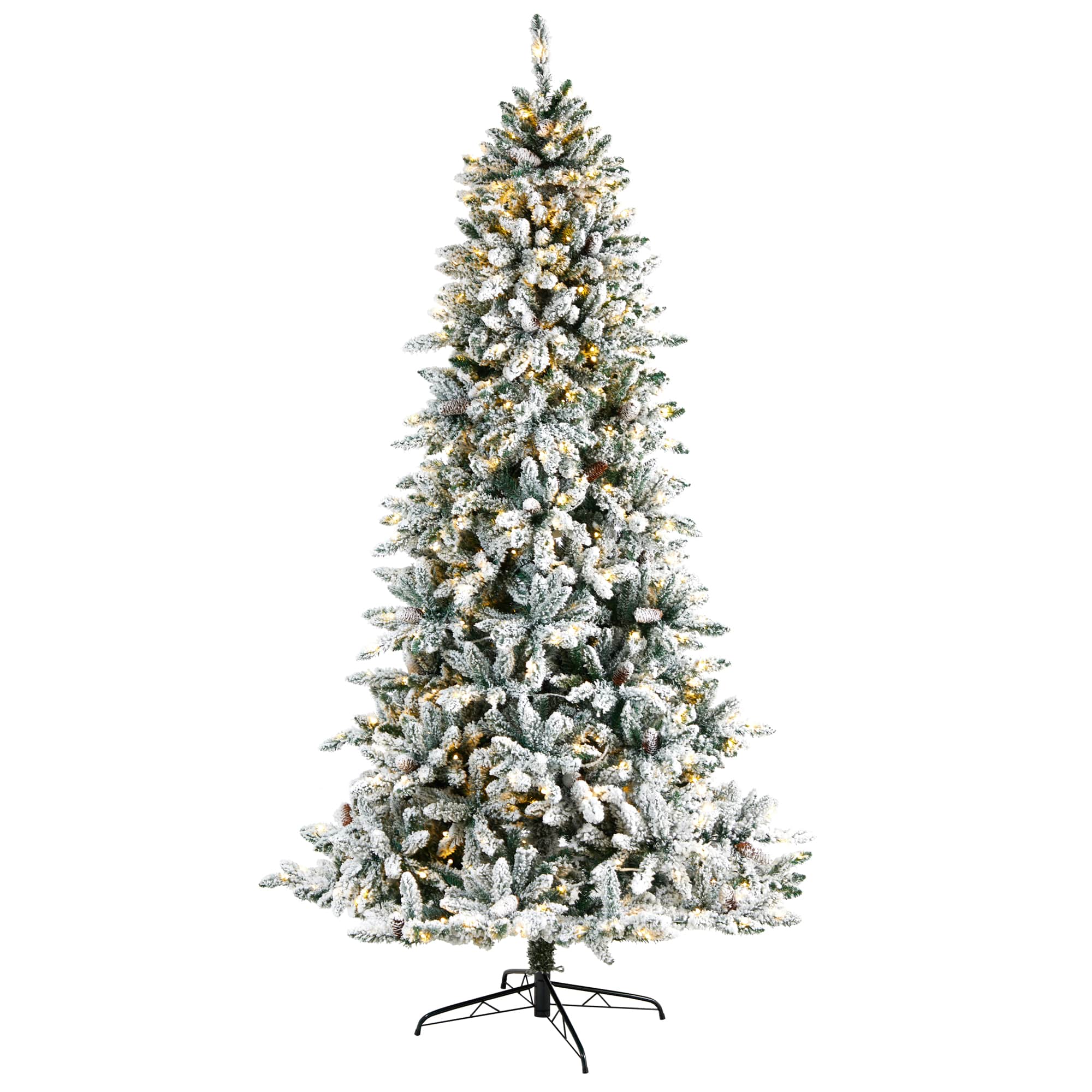 8ft. Pre-Lit Flocked Livingston Fir Artificial Christmas Tree with ...