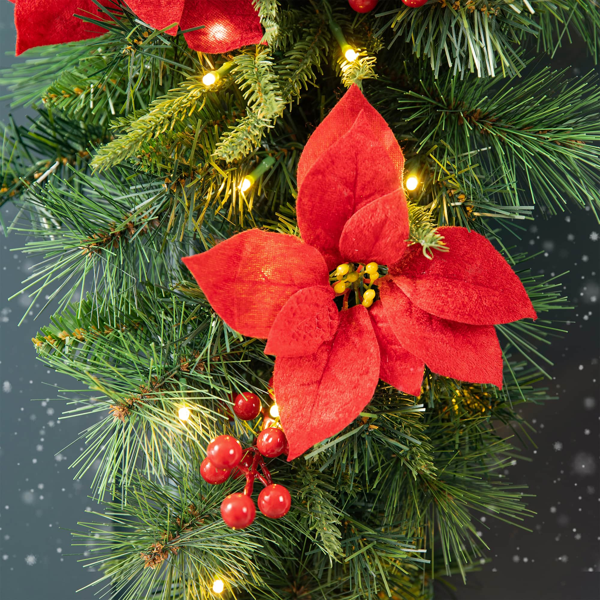 Glitzhome&#xAE; 3ft. Pre-Lit Pine, Poinsettia &#x26; Berries Christmas Teardrop Swag