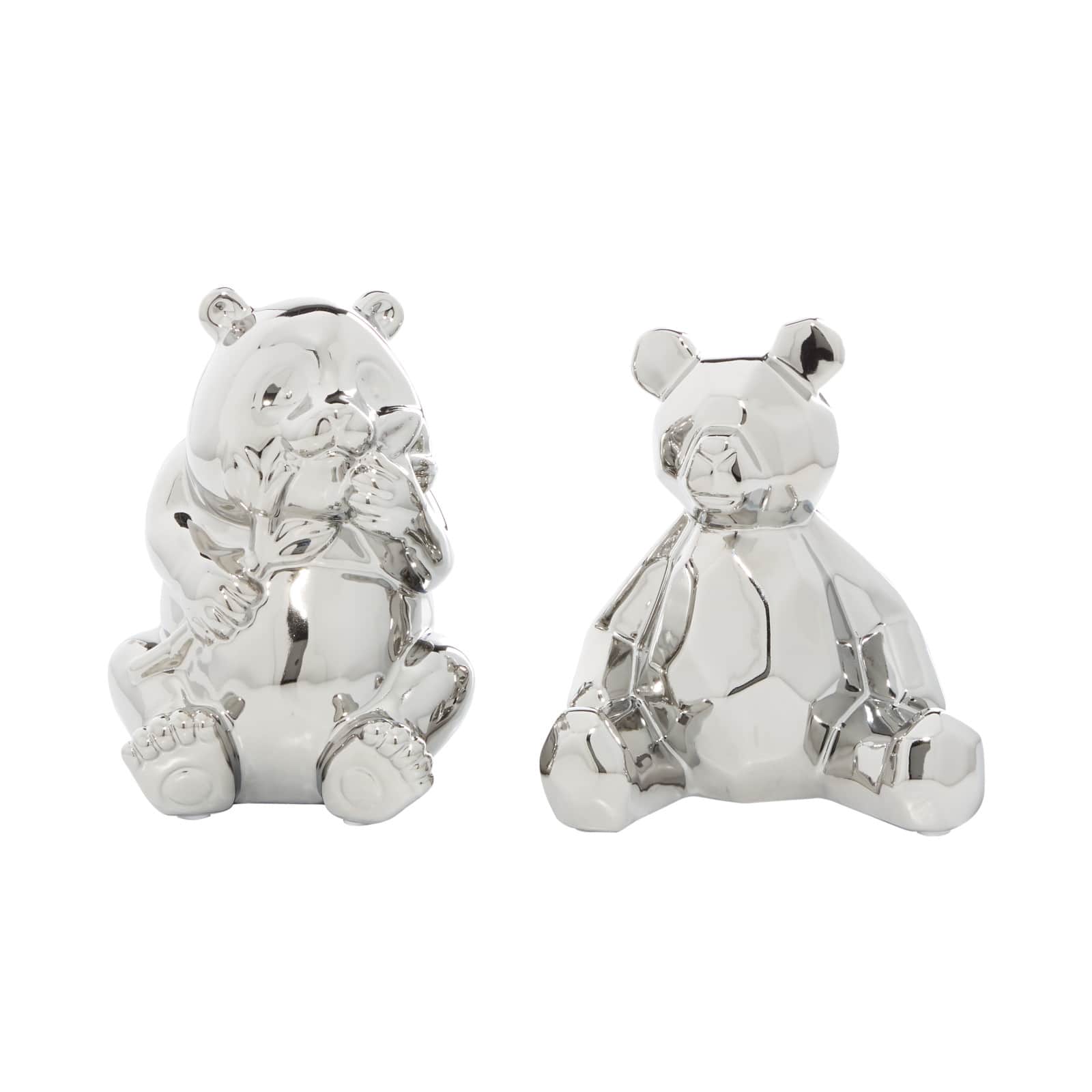 CosmoLiving by Cosmopolitan Set of 2 Silver Ceramic Sculpture 8", 7"