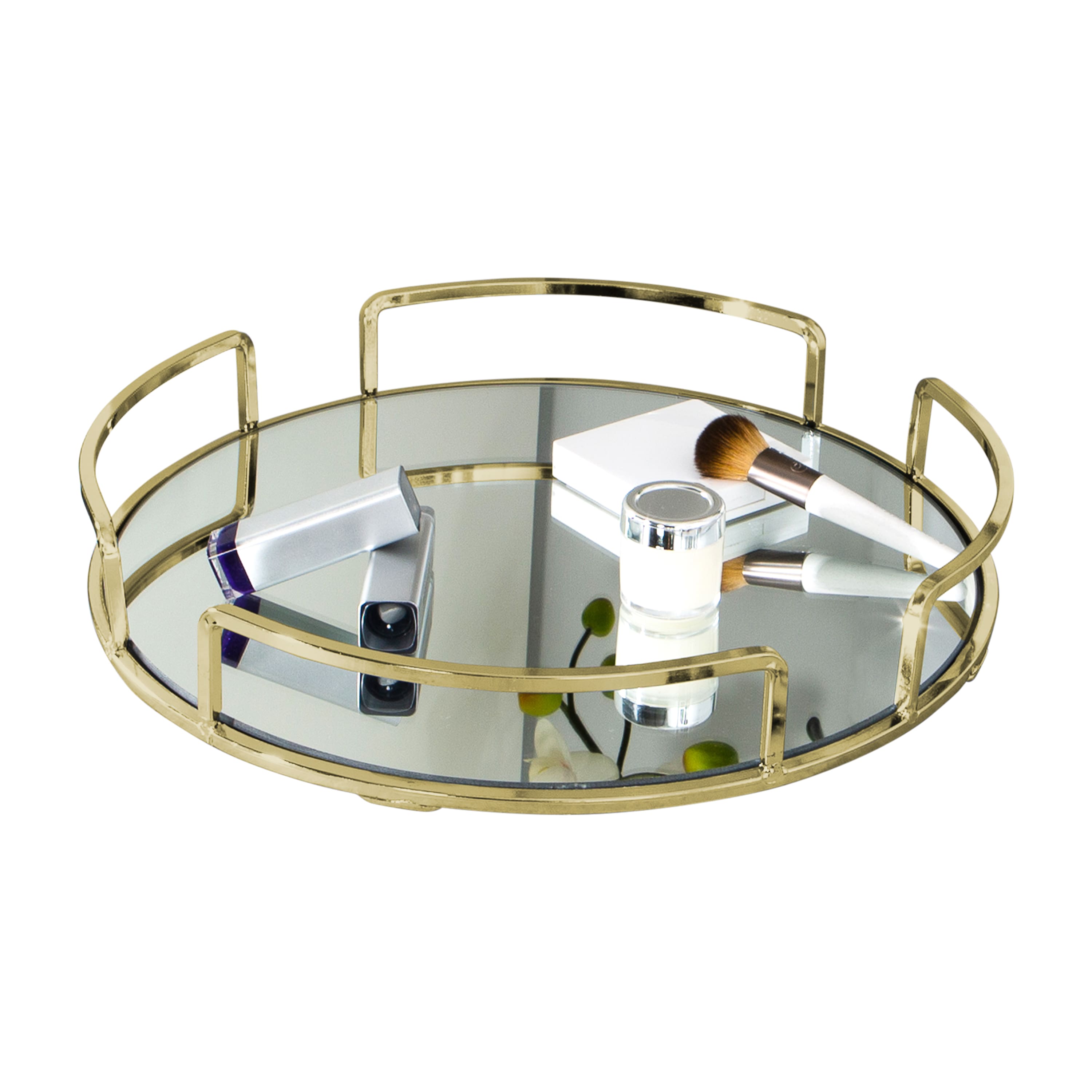 Home Details 13&#x22; Satin Gold Modern Round Mirror Vanity Tray