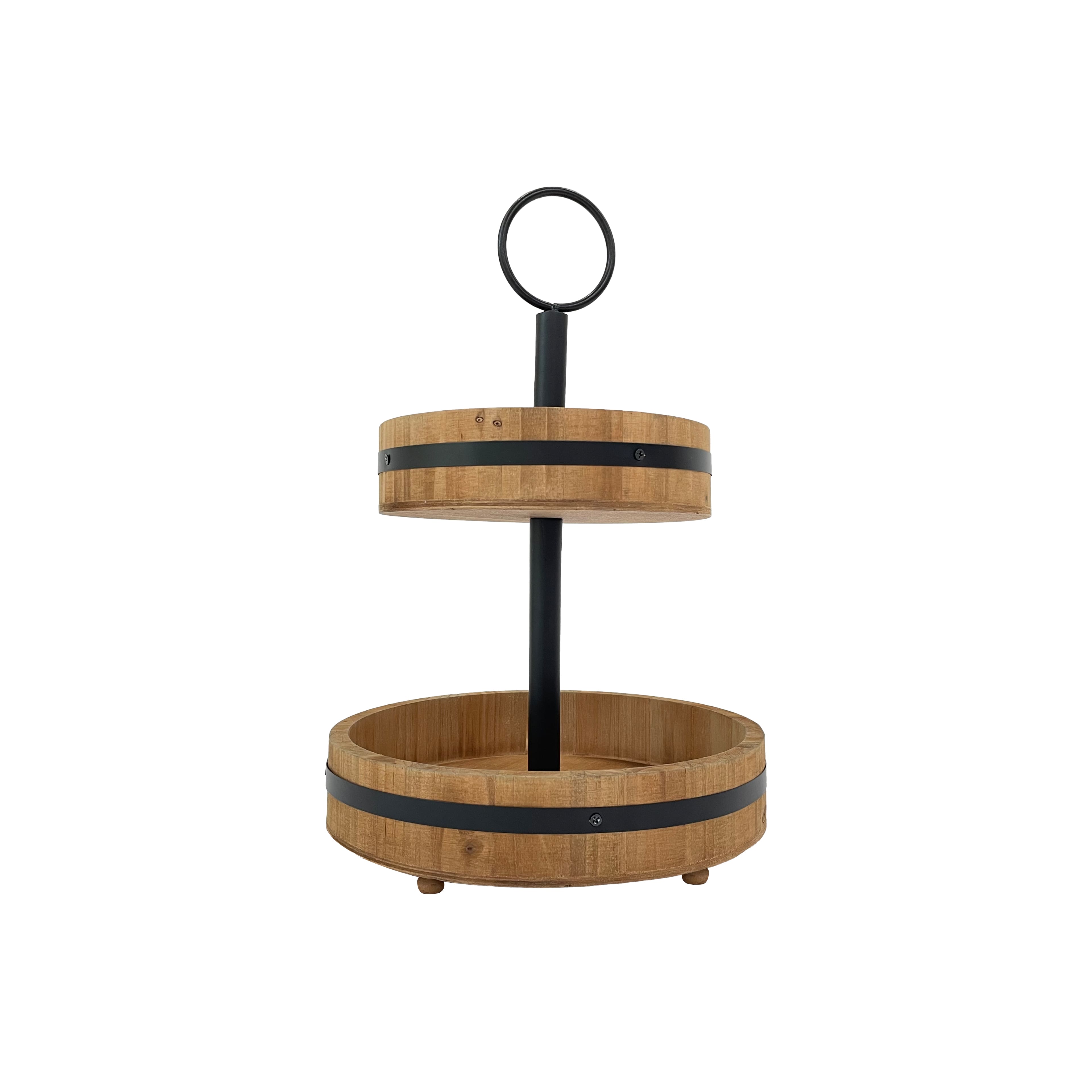 15&#x22; Natural Brown Wood &#x26; Metal 2-Tier Tray by Ashland&#xAE;