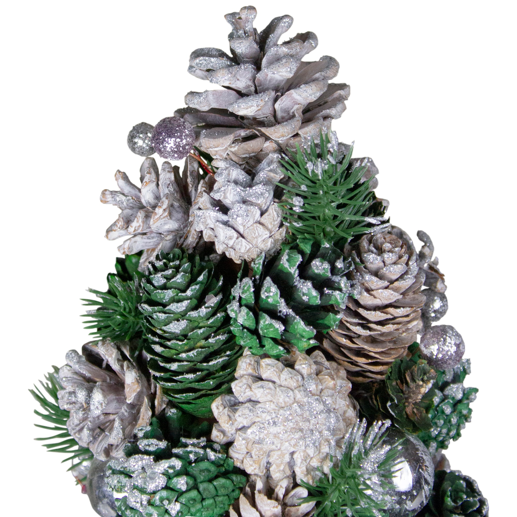 18" Glitter Cone with Pinecone and Ornaments Christmas Tree