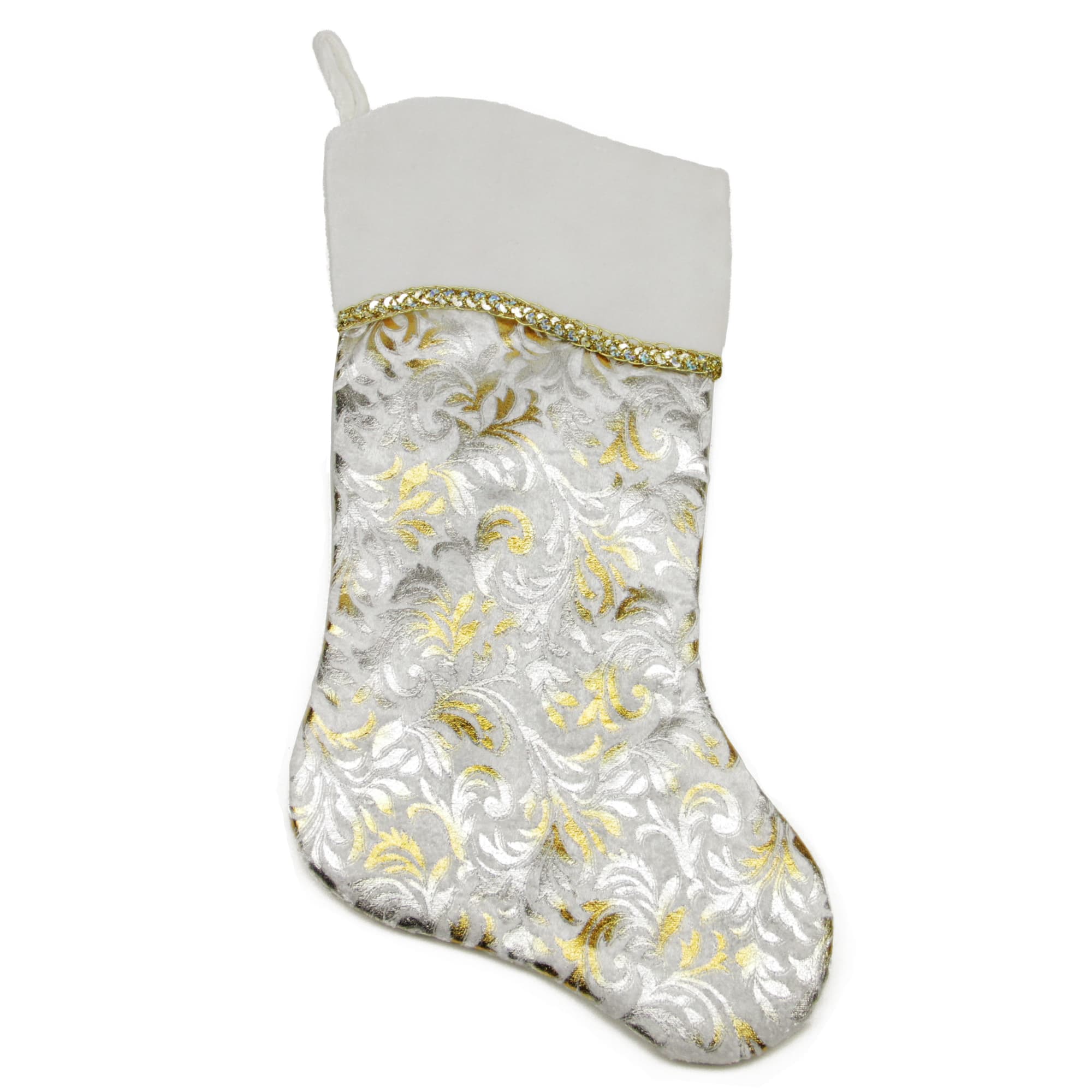 20" Two-Toned Metallic Flourish Christmas Stocking, Silver & Gold
