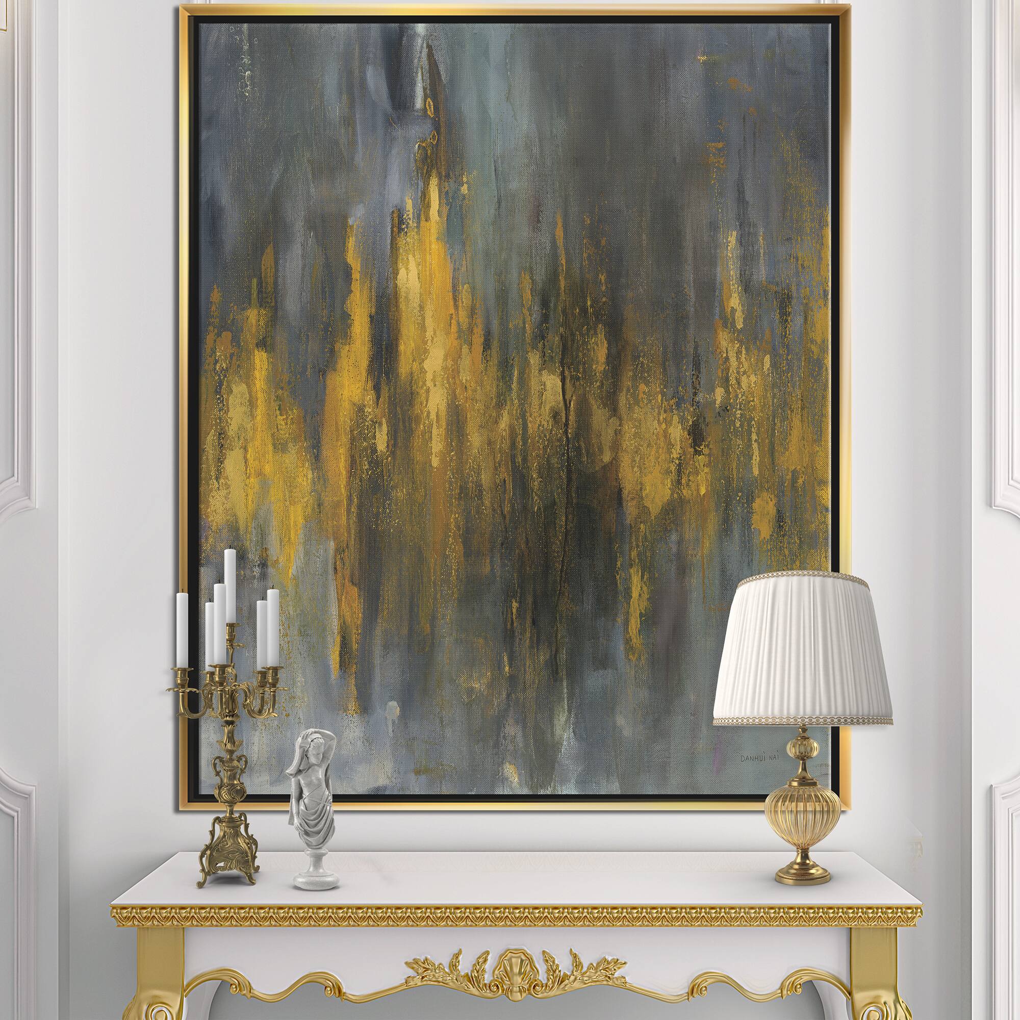 Designart - Black and Gold Glam Abstract - Modern & Contemporary Canvas in Gold Frame