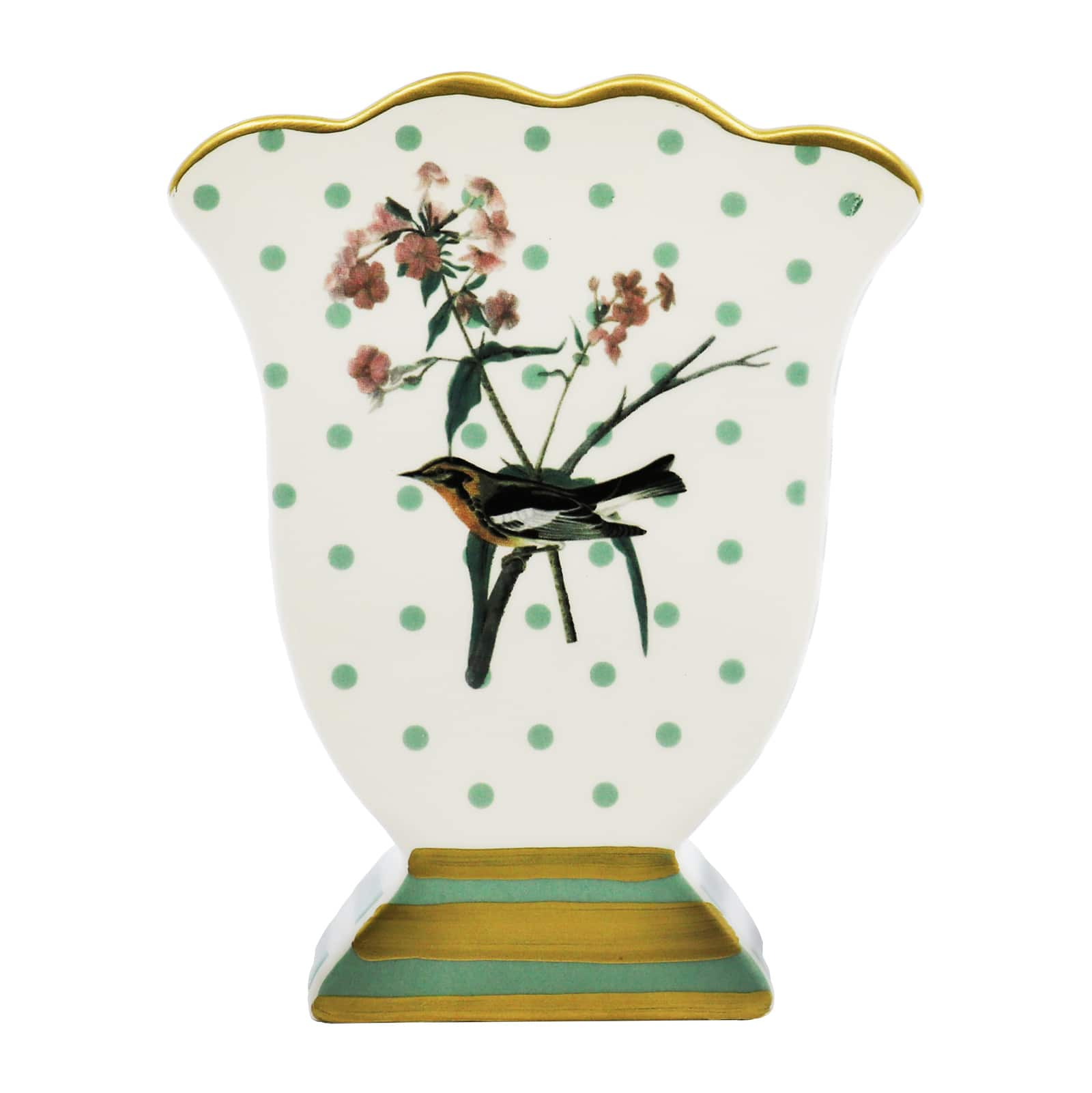 7&#x22; Bird on Flowers Scalloped Ceramic Tabletop Vase by Ashland&#xAE;