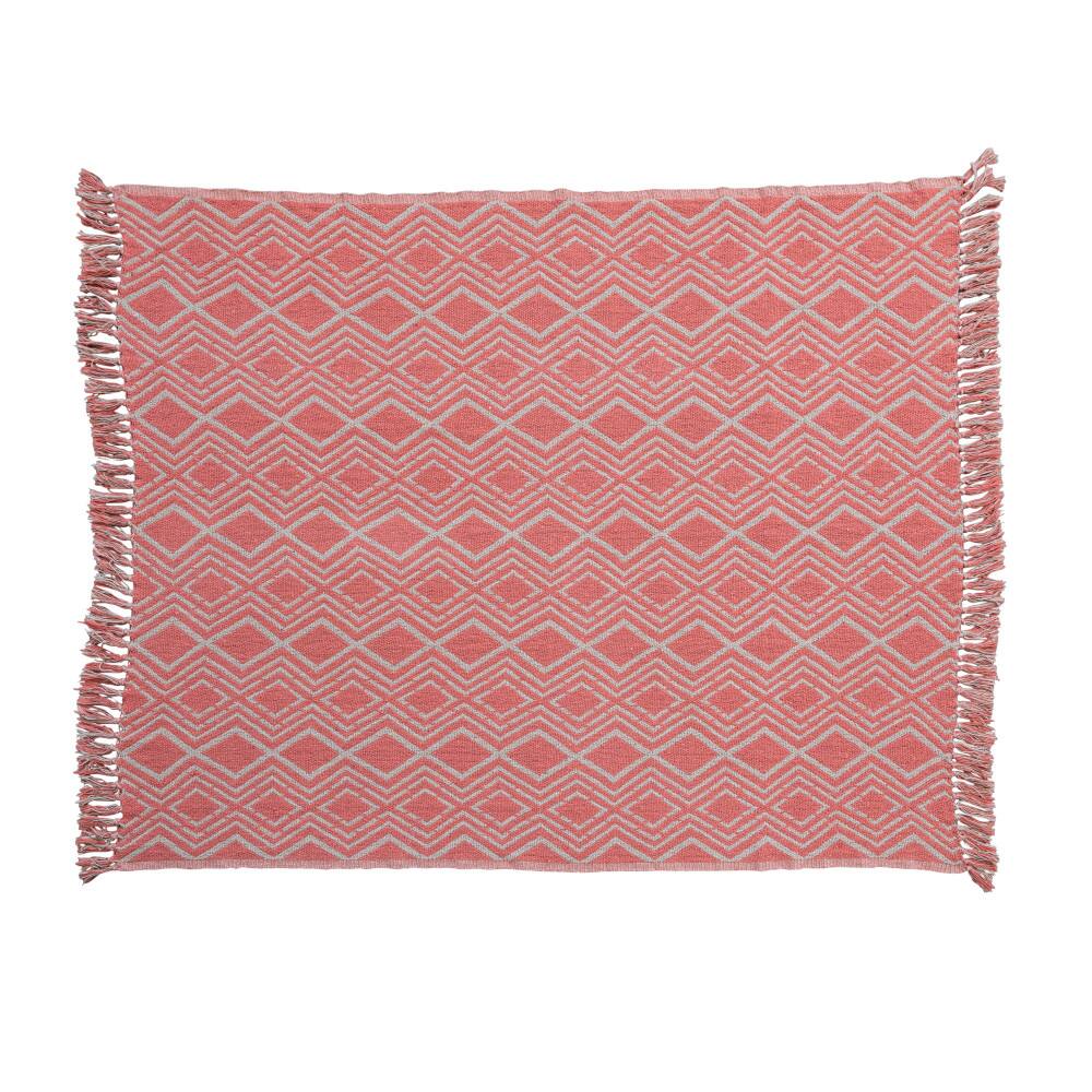 Hello Honey® Pink Geometric Design & Fringe Recycled Cotton Blend Throw Blanket