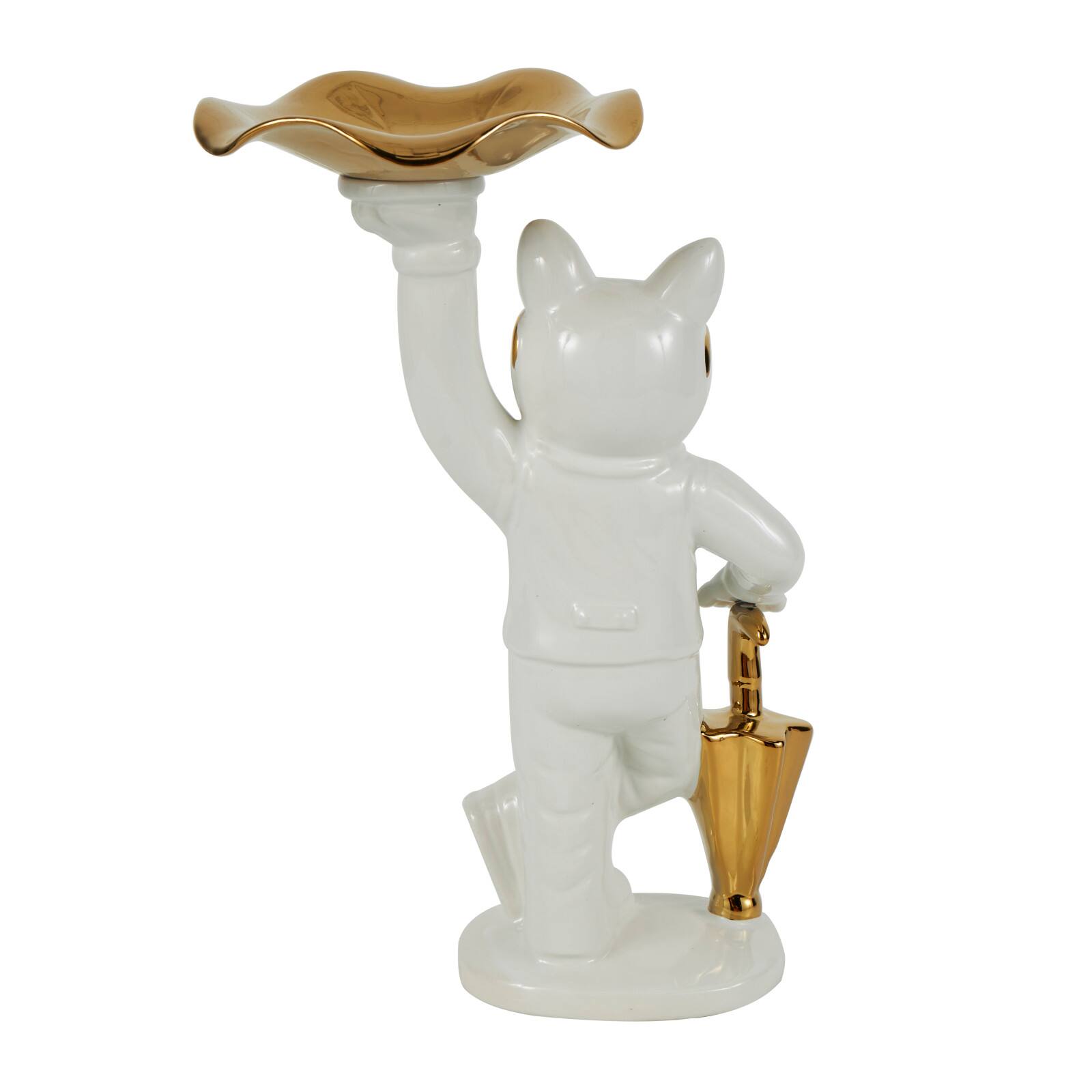 13" White & Gold Ceramic Bulldog Sculpture