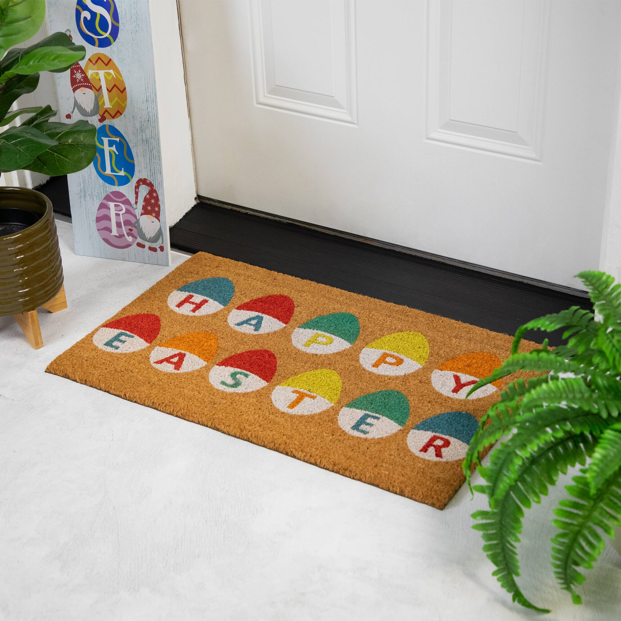 Natural Colorful Happy Easter Eggs Coir Doormat