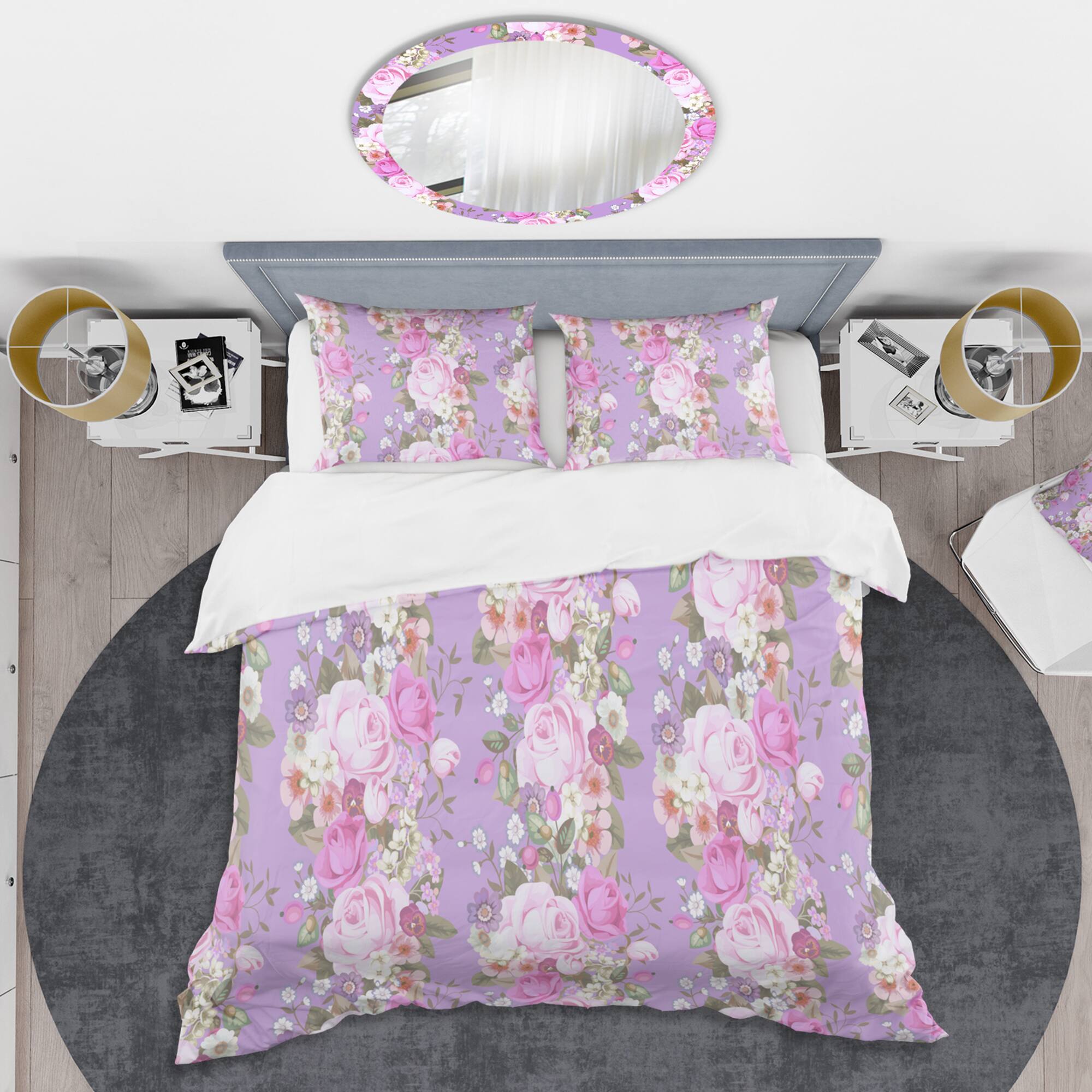Designart &#x27;pattern with country roses&#x27; Mid-Century Duvet Cover Set