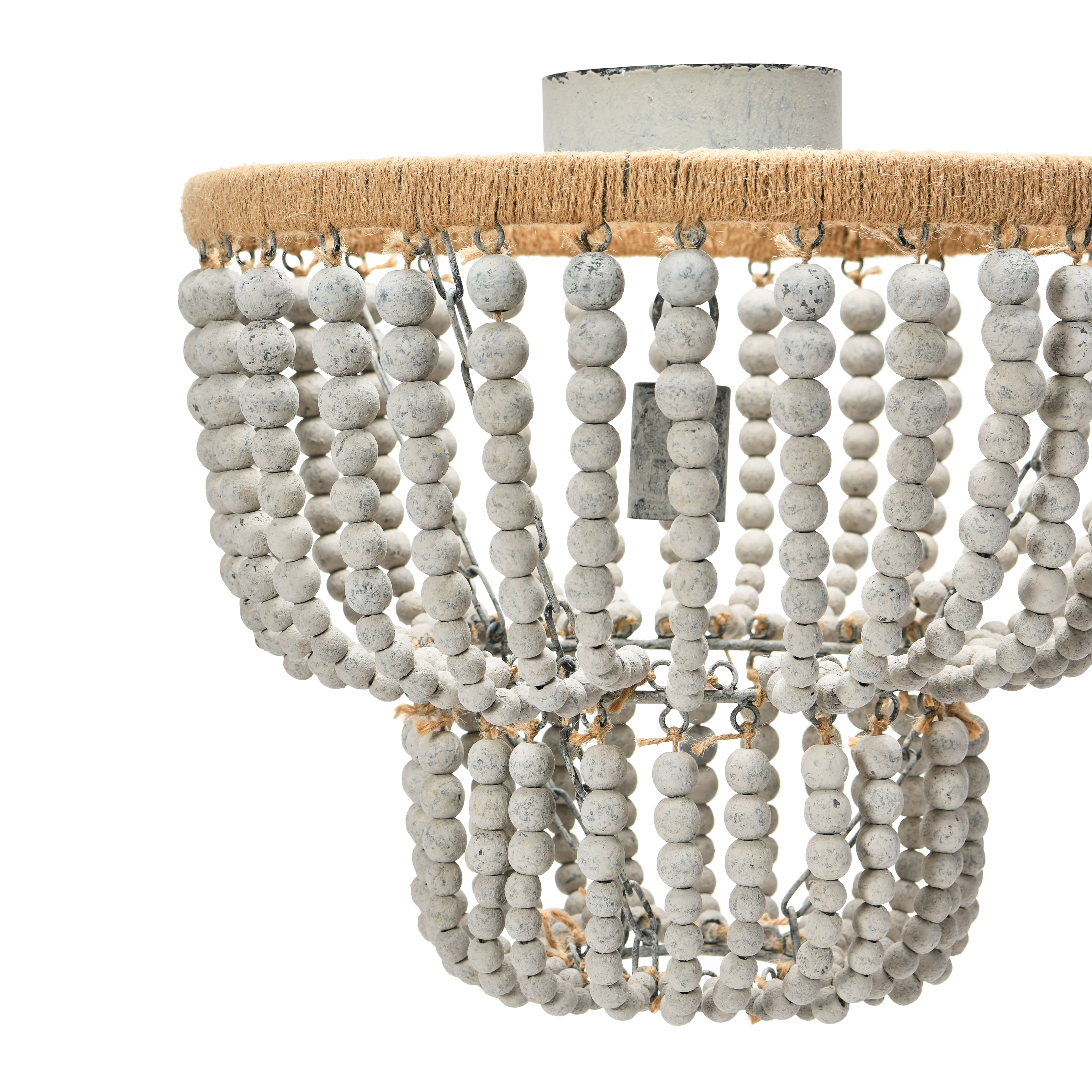 Gray Wood Bead &#x26; Metal Semi-Flush Light