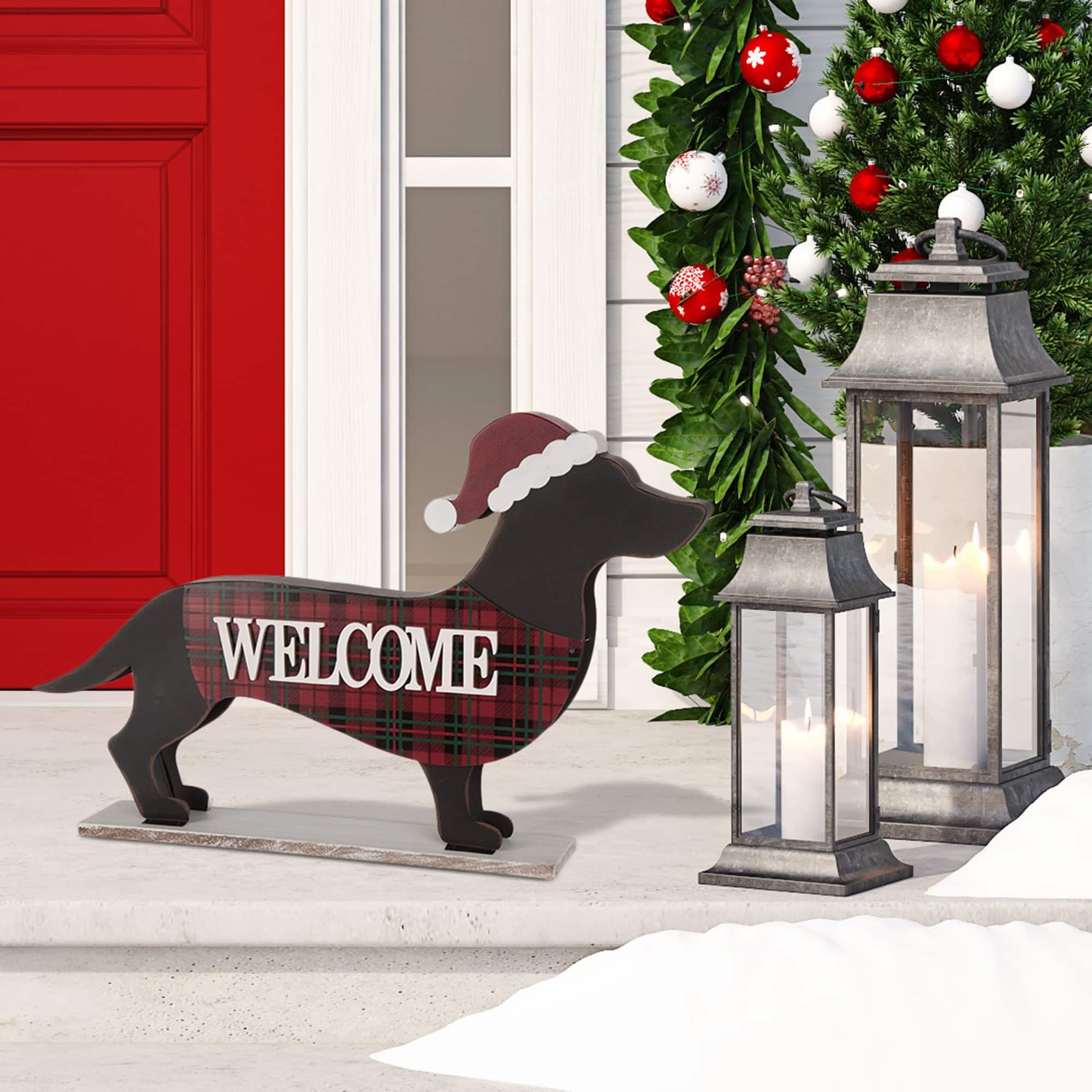 Glitzhome® 22" Wood & Metal Dachshund Welcome Porch Sign