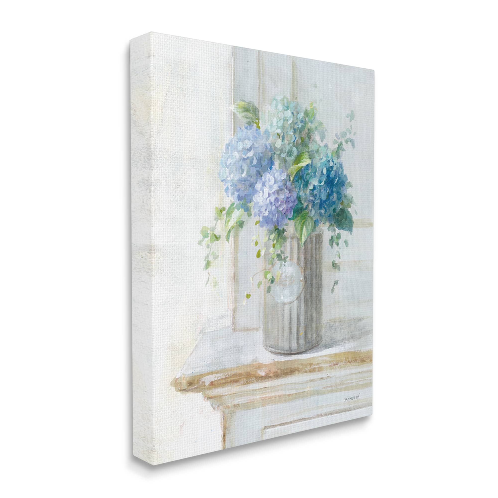 Stupell Industries Blue Hydrangea Bouquet Country Milk Tin Floral Painting Canvas Wall Art