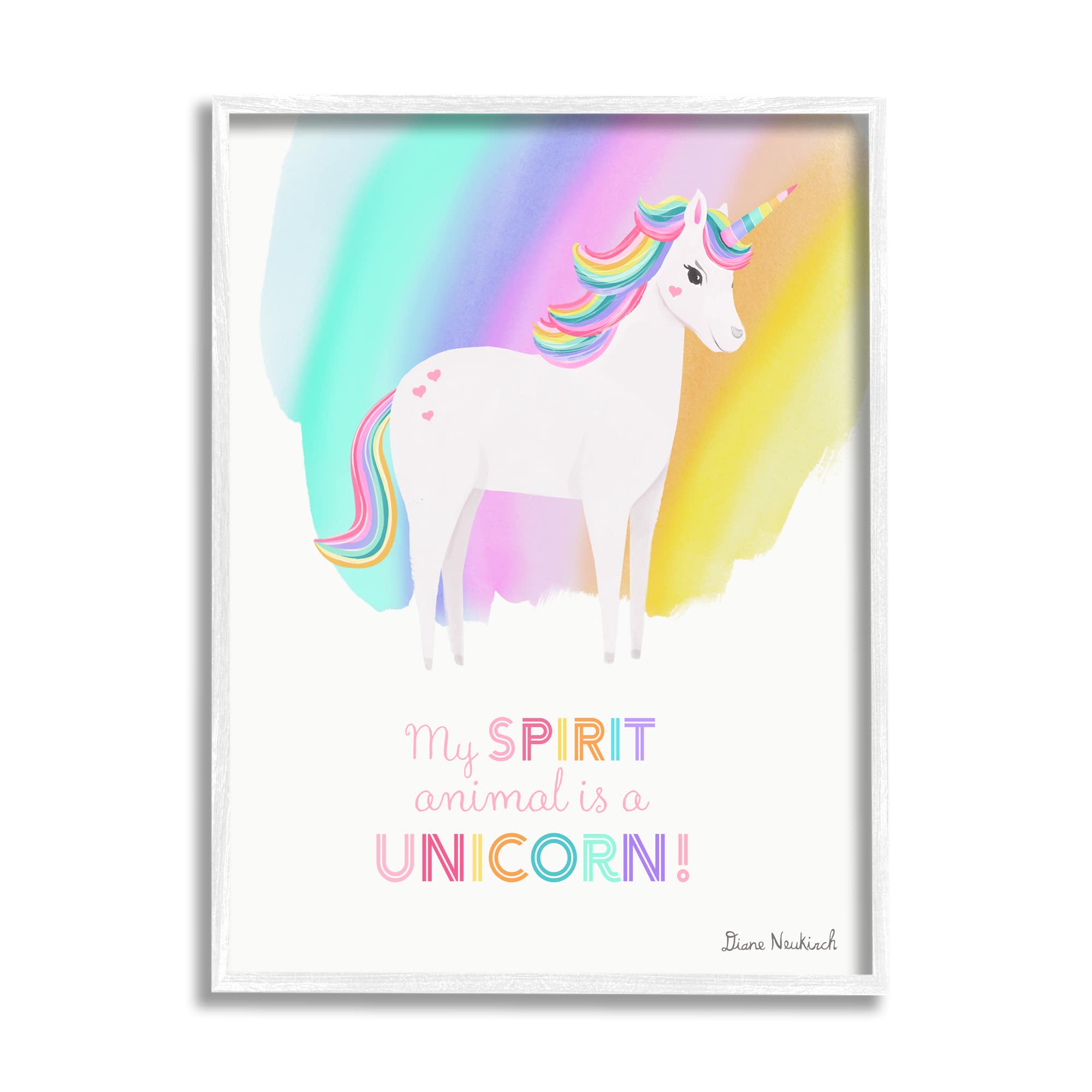 Stupell Industries Unicorn Spirit Animal Vivid Fantasy Rainbow Framed Giclee Art