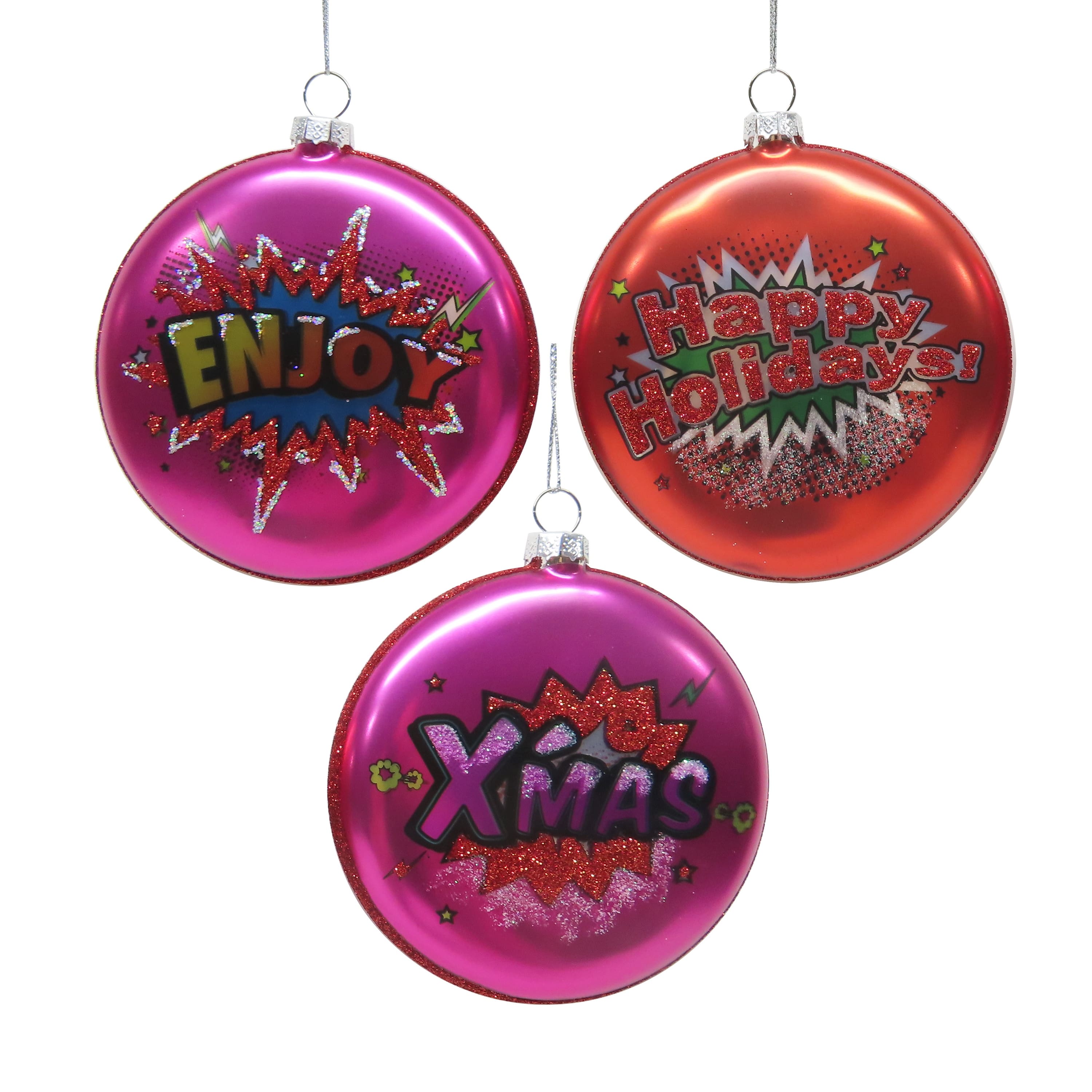 Assorted 4&#x22; Pop Art Party Holiday Glass Disc Ornament, 1pc. by Ashland&#xAE;