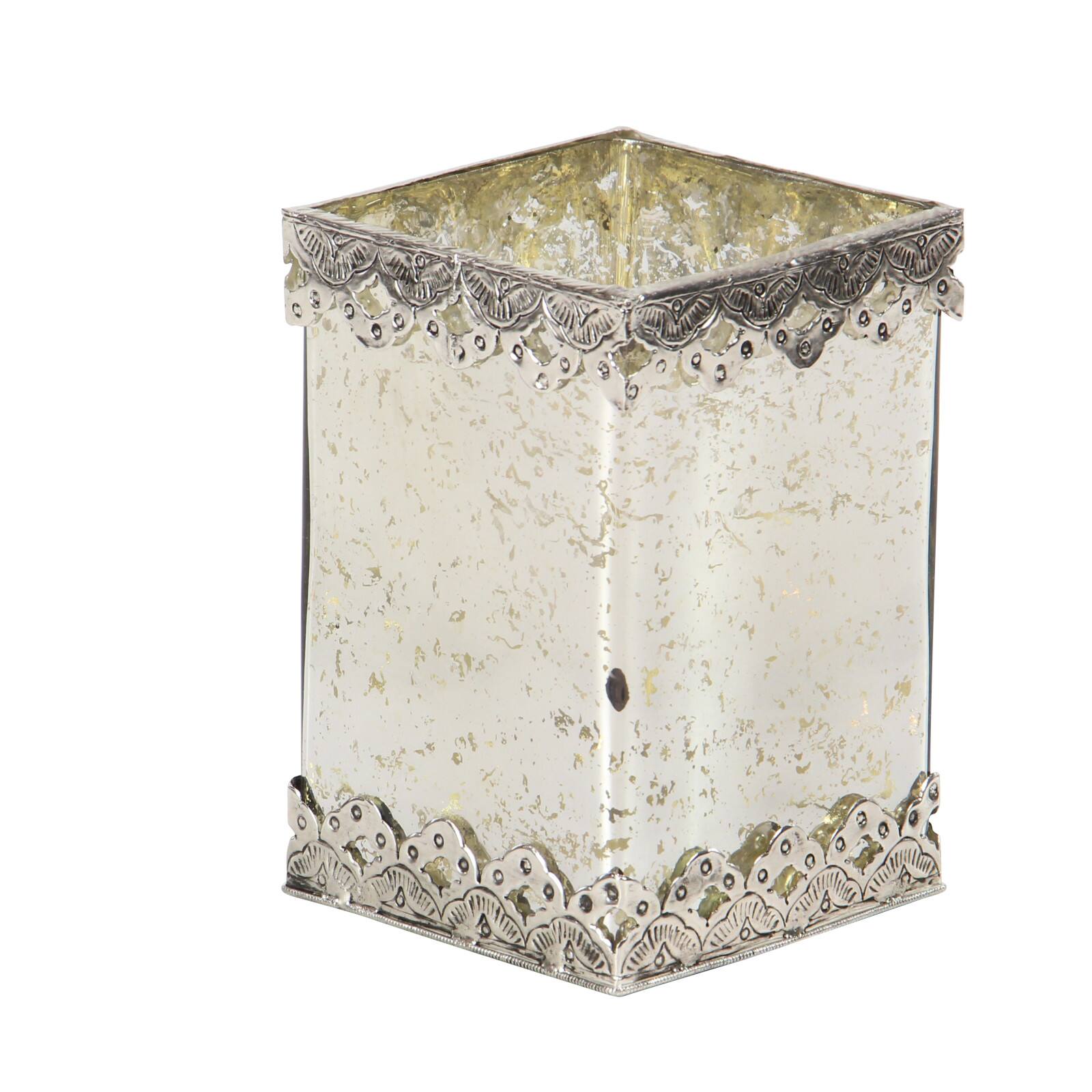 Set of 2 White Glass Glam Candle Holder, 6", 8"