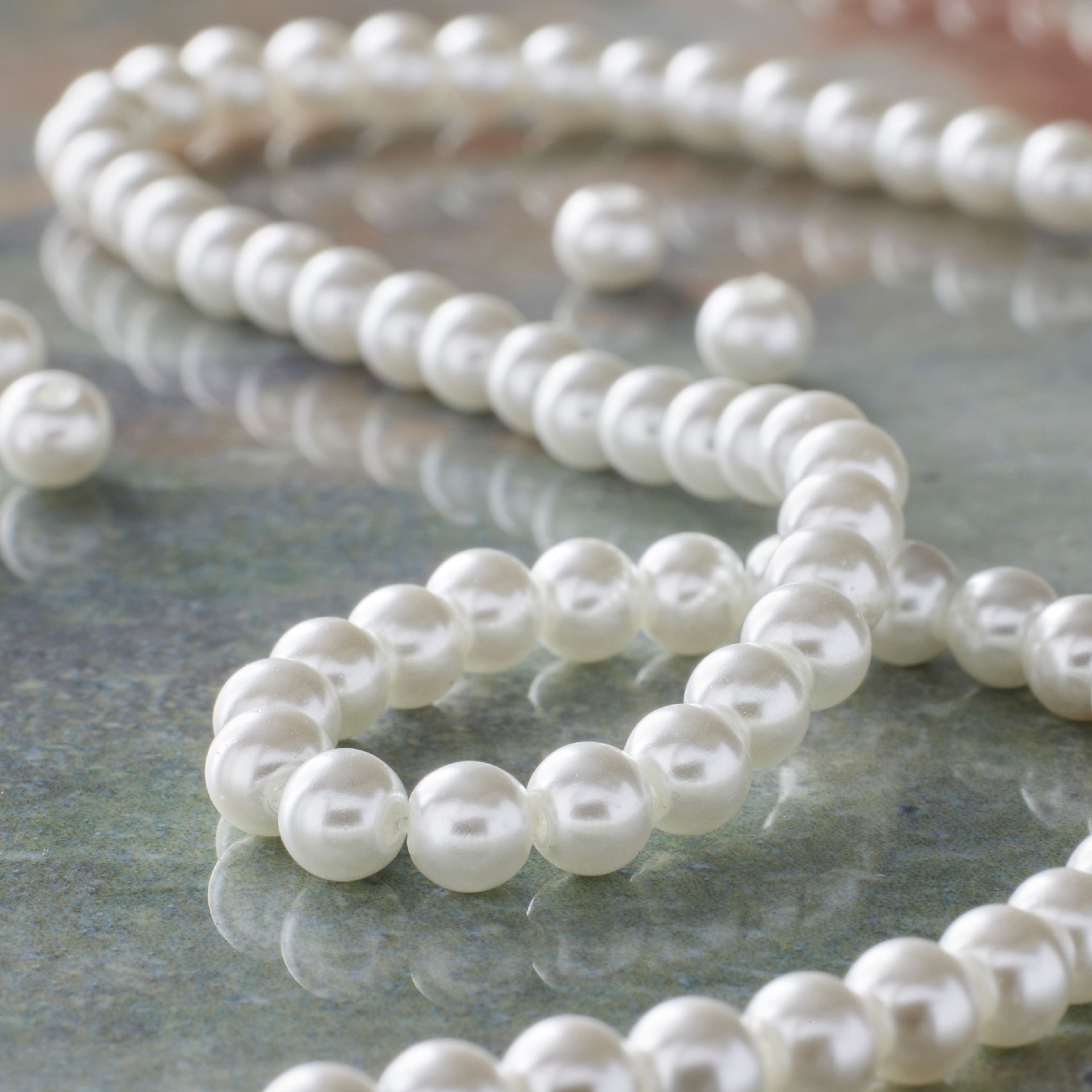 4MM White Glass Pearls 16 (1 dozen strands)