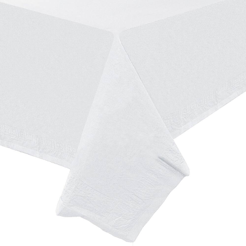 JAM Paper White Rectangular Plastic Lined Table Cover, 54" x 108"