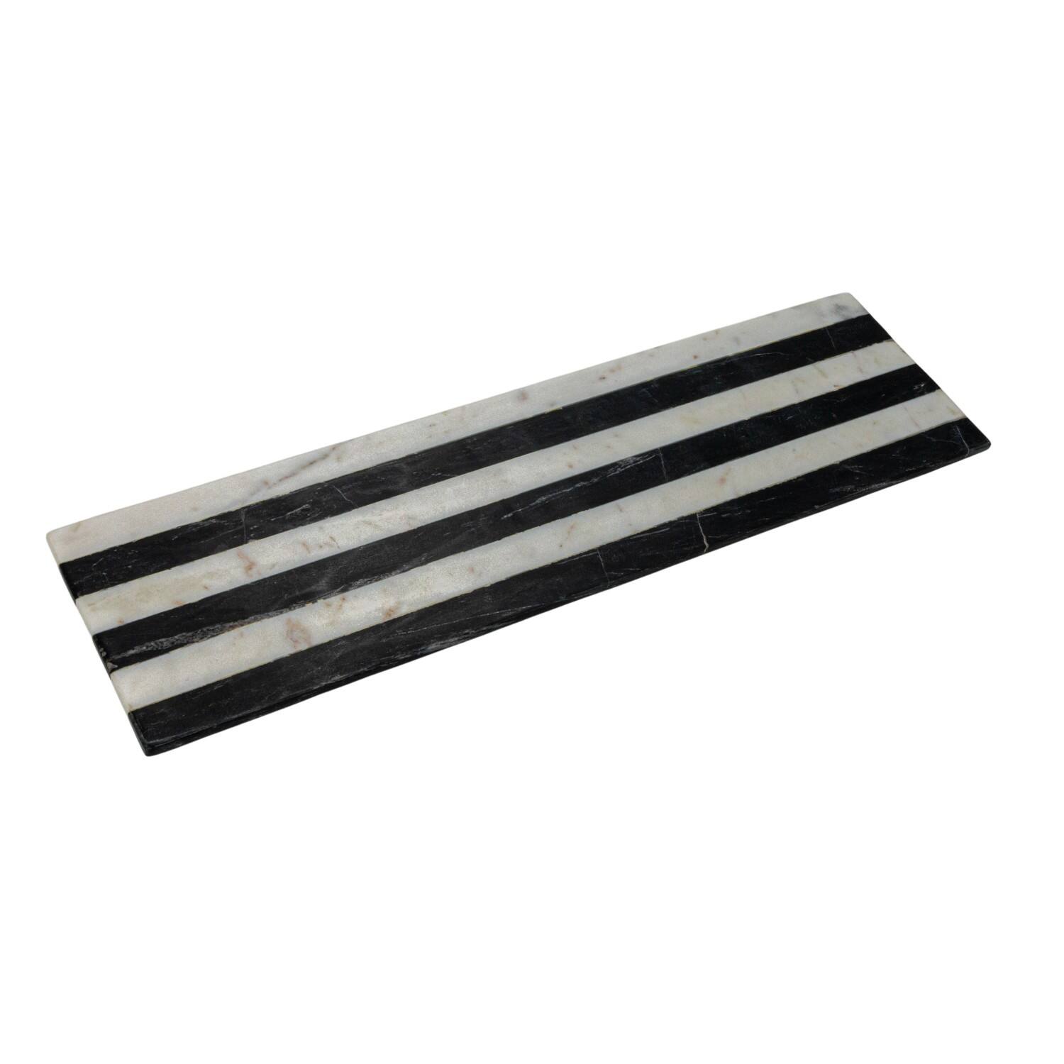 Hello Honey&#xAE; 21&#x22; Black &#x26; White Marble Cheese &#x26; Serving Board with Stripes