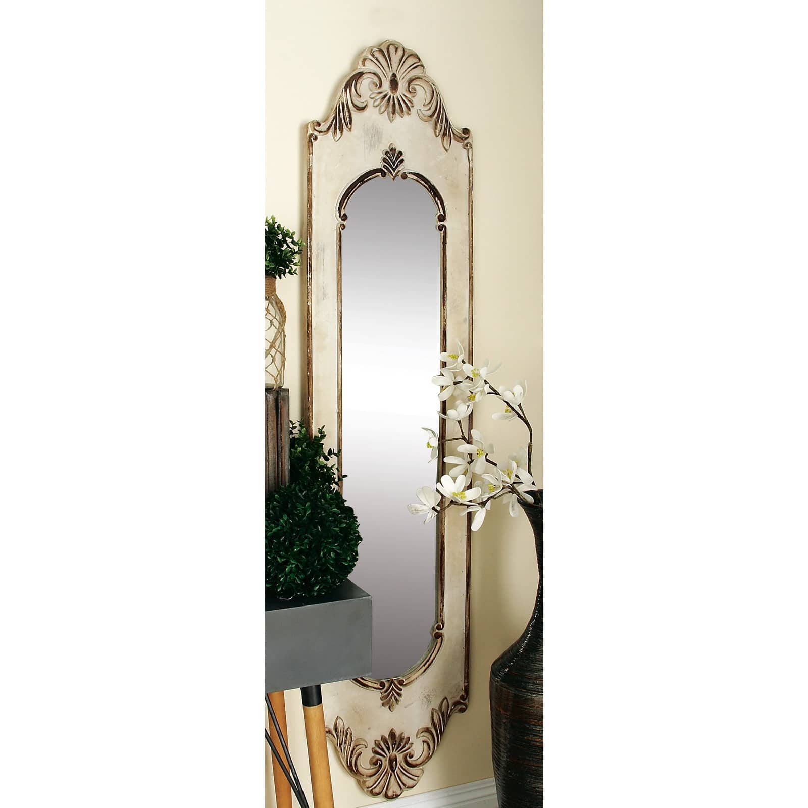 White Vintage Wood Wall Mirror, 72&#x22; x 16&#x22;