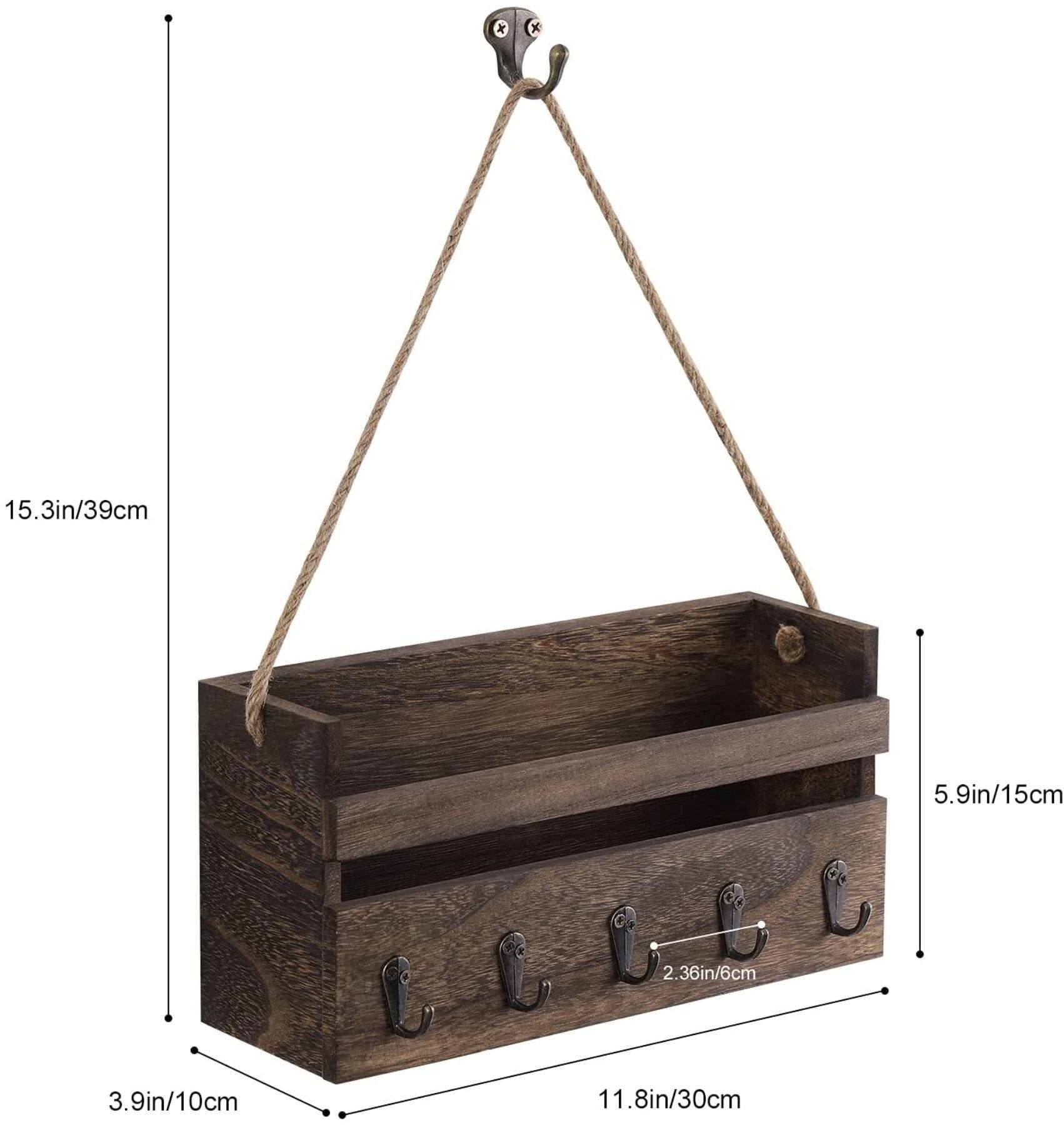 NEX™ Brown Hanging Wall-Mounted Mail Organizer with 5 Hooks