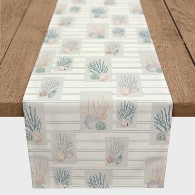 Shell Panels on Stripes Cotton Twill Runner By Designs Direct in Blue | 16" x 72" | Michaels&reg;