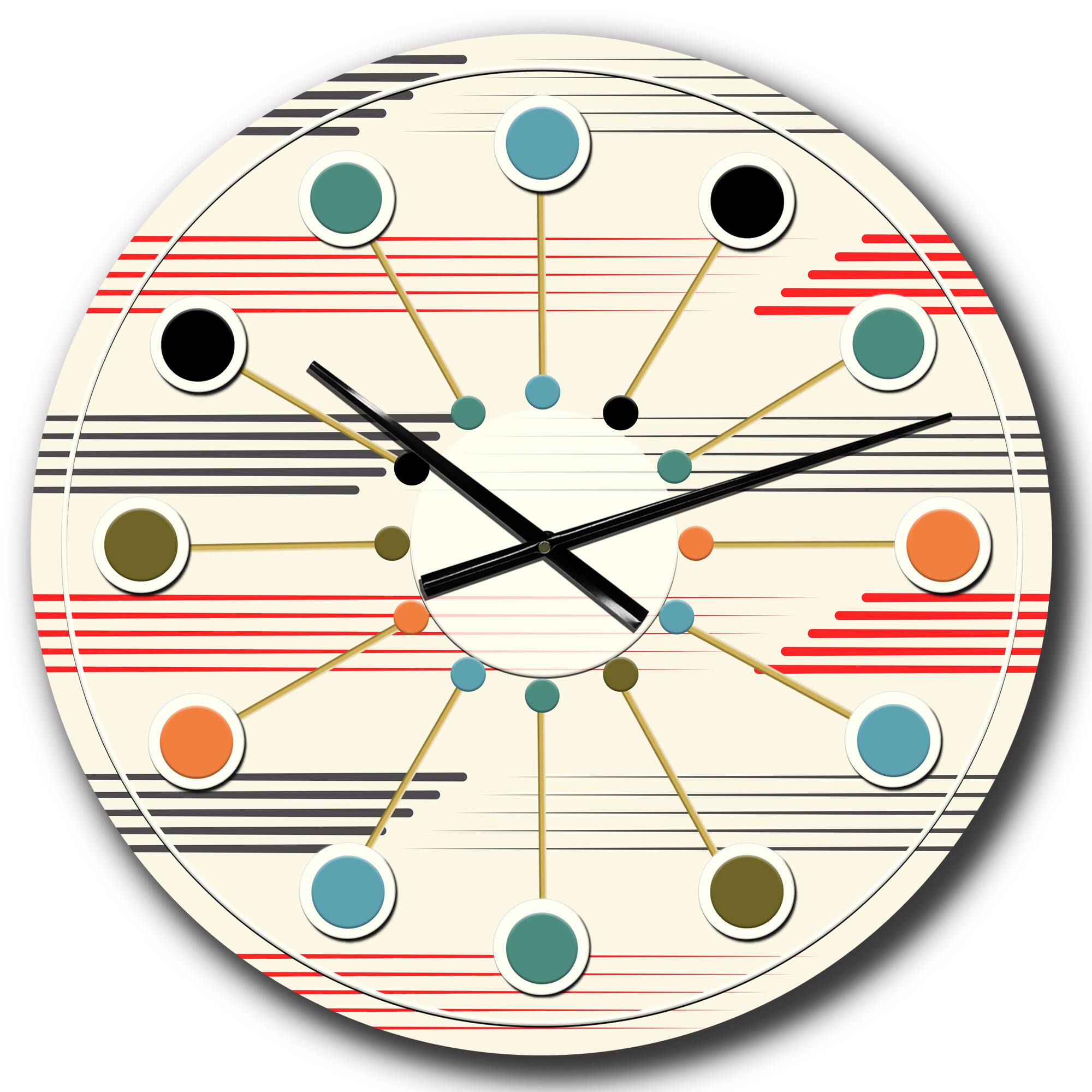 Designart &#x27;Horizontal Retro Geometrical Pattern I Mid-Century Modern Wall Clock