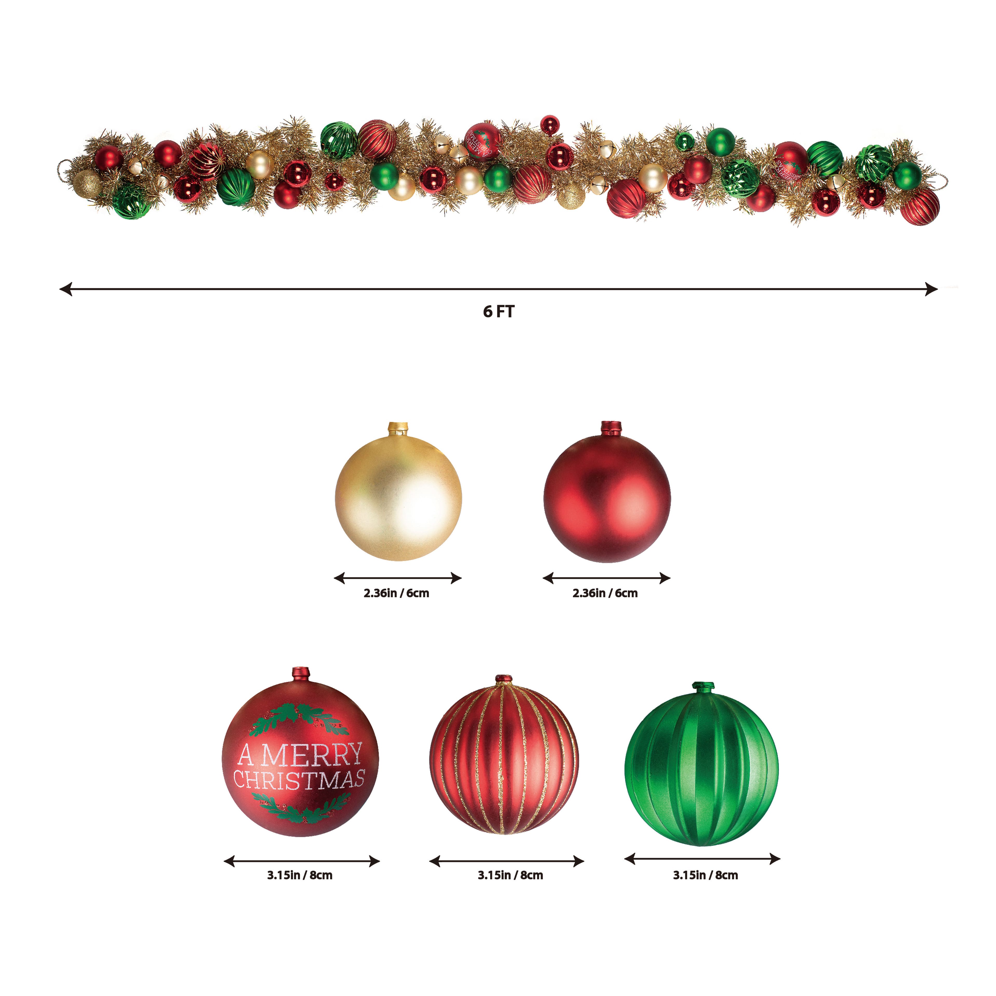 6ft. Red, Green &#x26; Gold Ornament &#x26; Tinsel Garland by Ashland&#xAE;