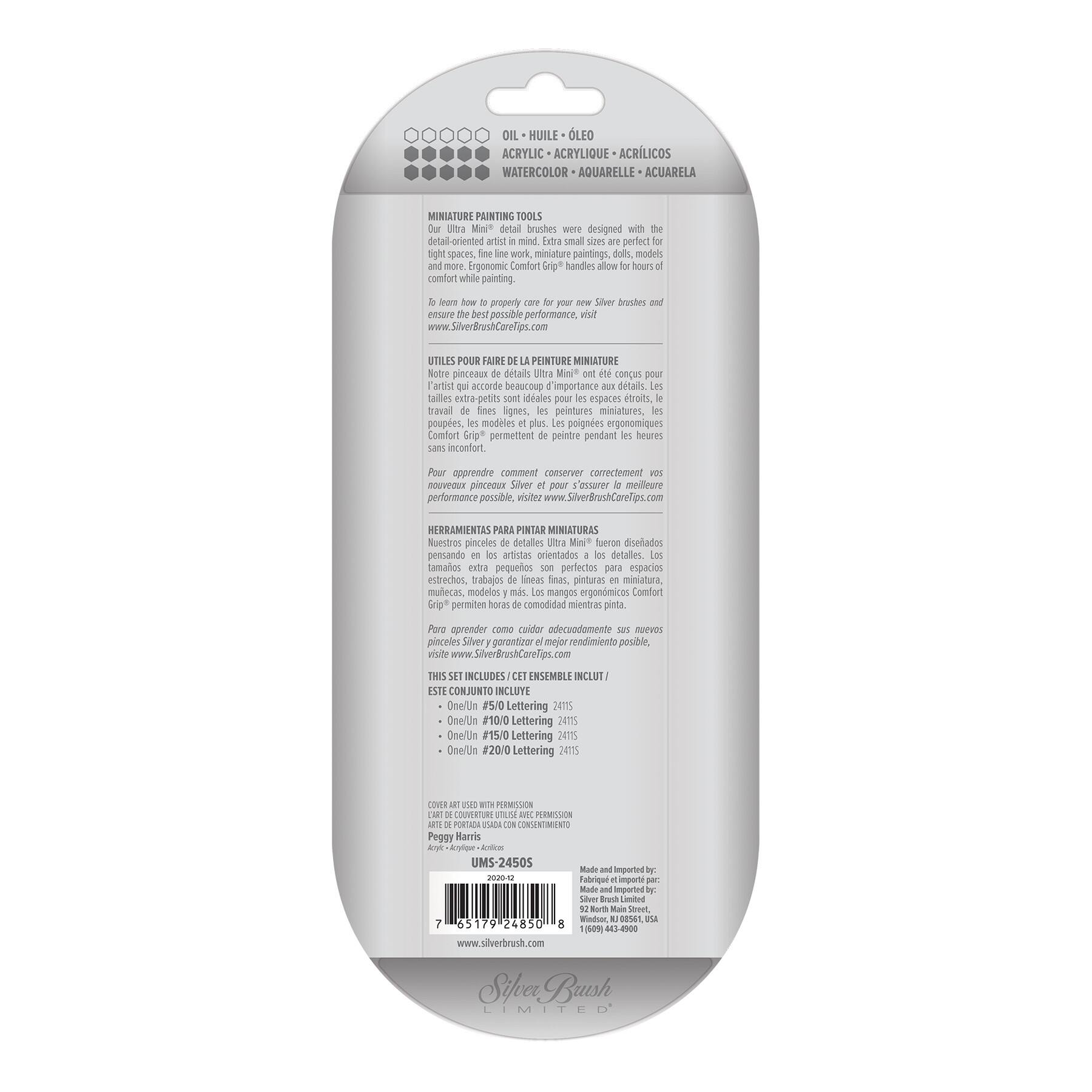 Silver Brush Limited Ultra Mini® White handles Lettering Brushes, 4ct