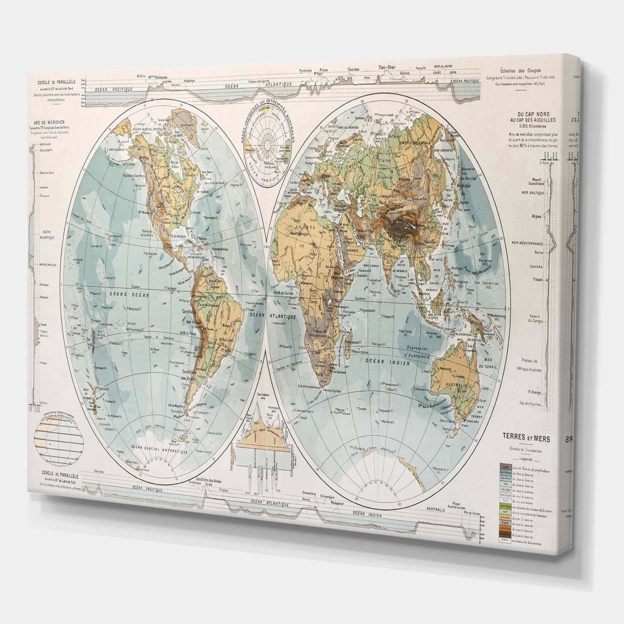 Designart - Ancient Map of The World II - Rustic Canvas Wall Art Print