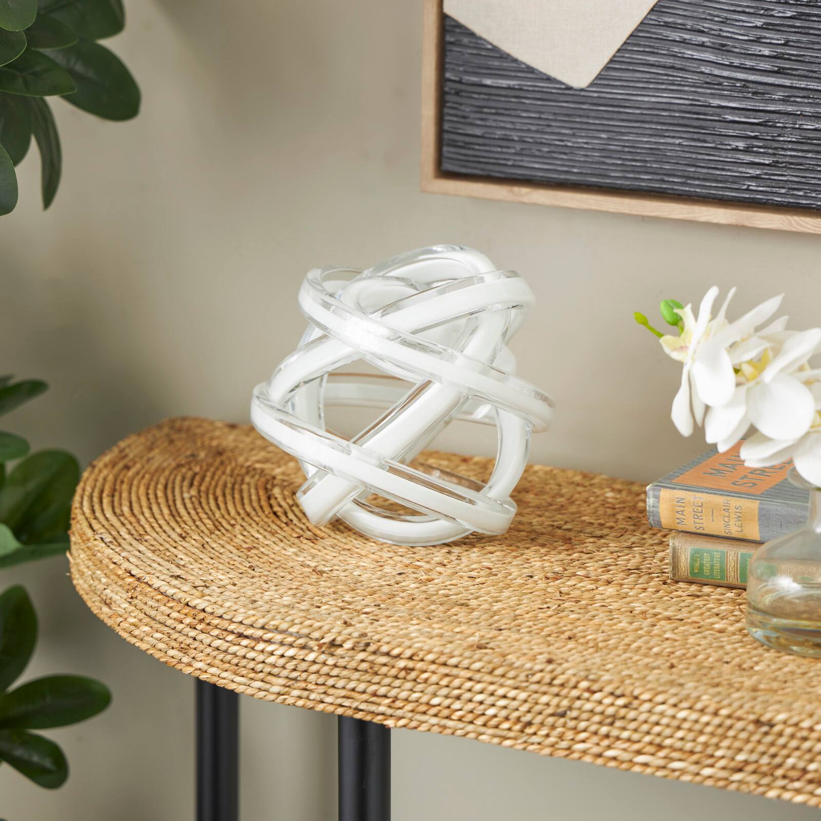 7" White Glass Knot Twisted Sculpture