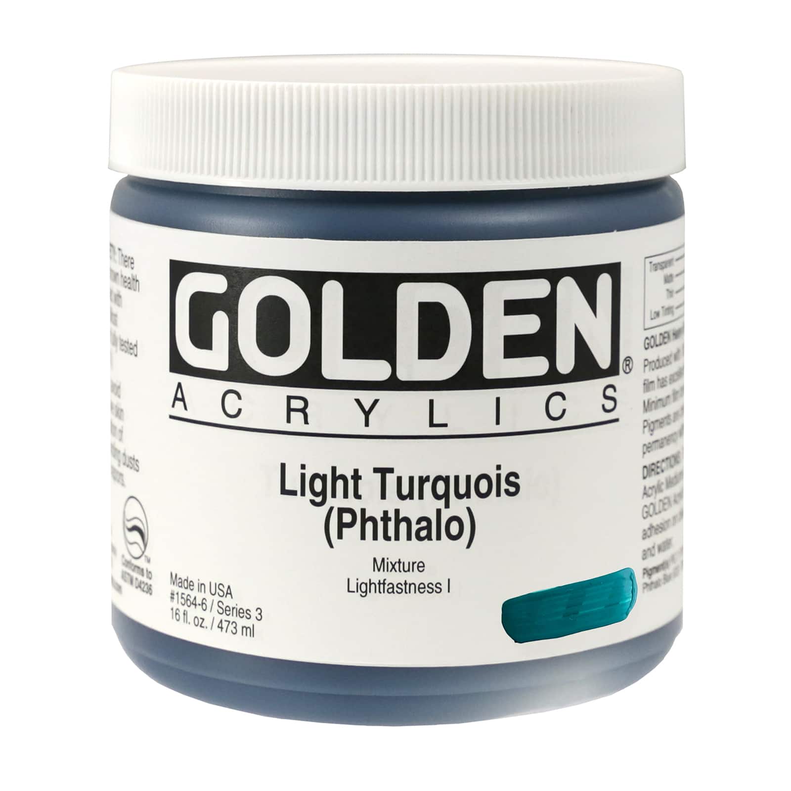 Golden Heavy Body Acrylic Paint, 16 oz in Light Turquois (Phthalo)