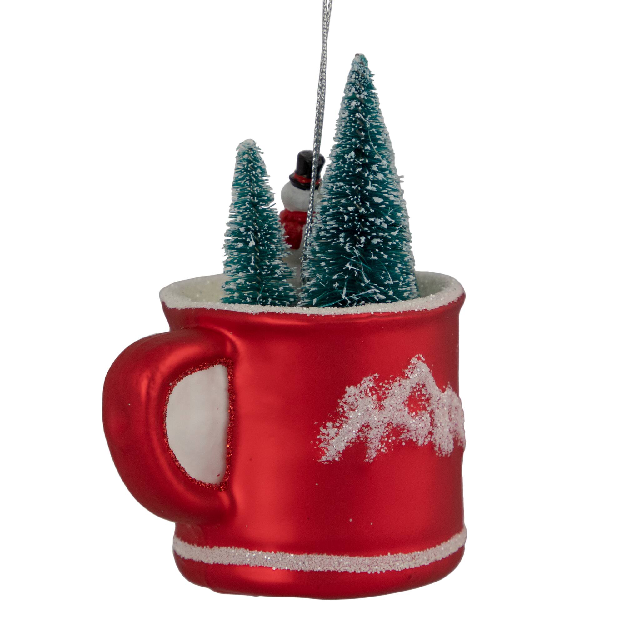 4.25&#x22; Christmas Trees &#x26; Snowman in a Cup Glass Ornament