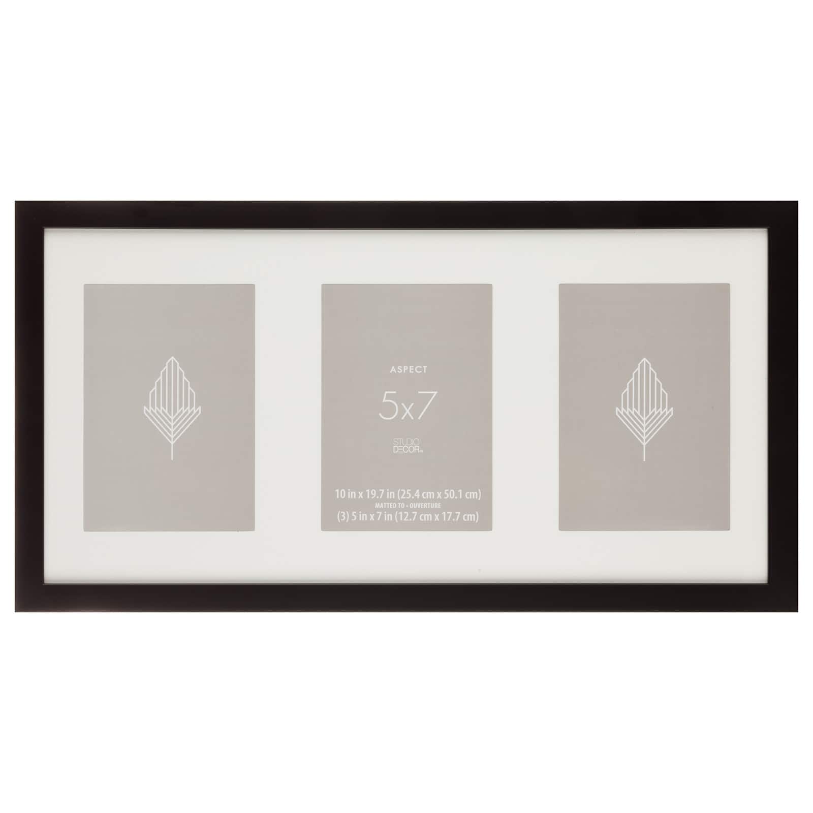 Glass White/Black Mat for three 5x7 photos Set of 3-10x20 Black Wood Frames 