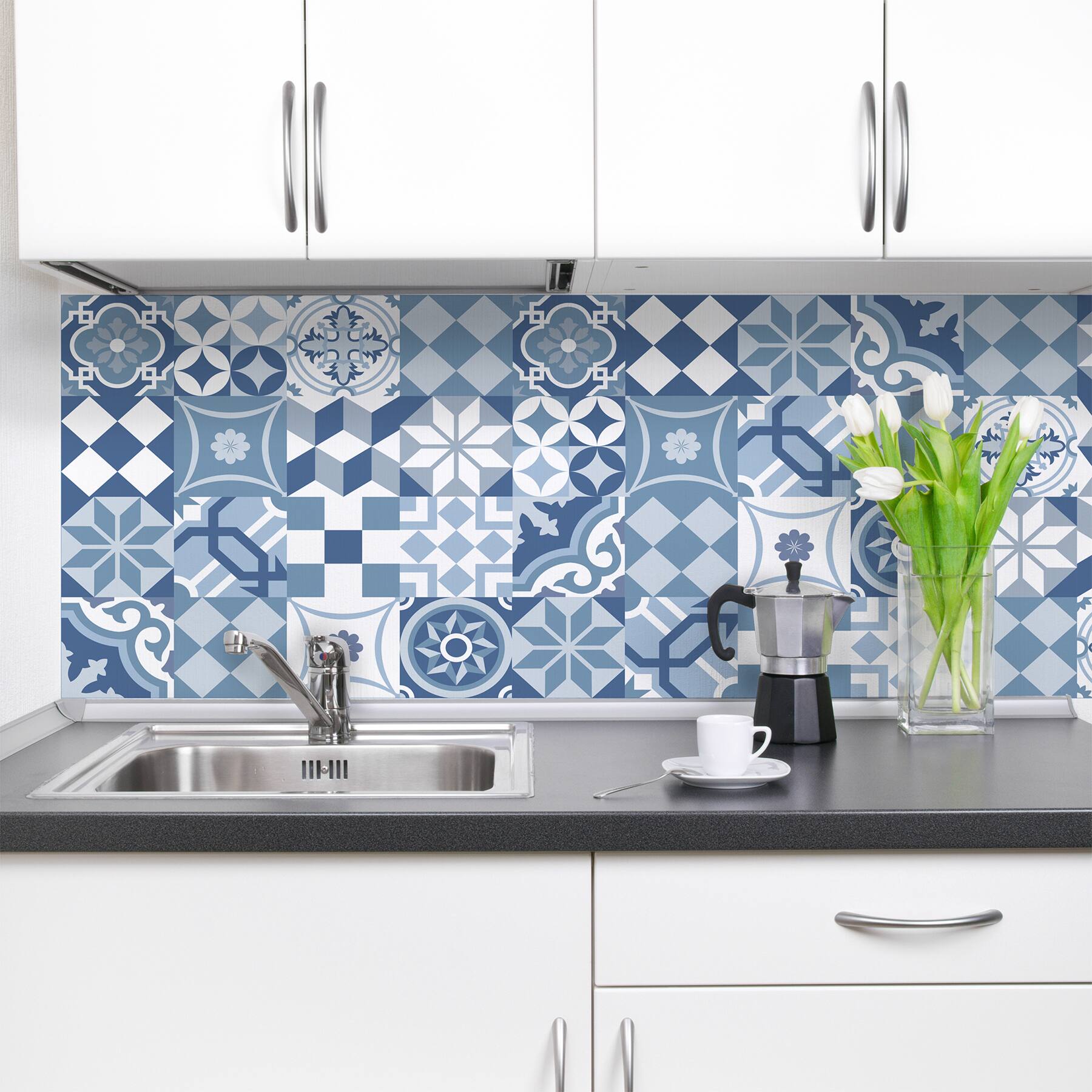 Crearreda Blue Cementine Peel &#x26; Stick Backsplash