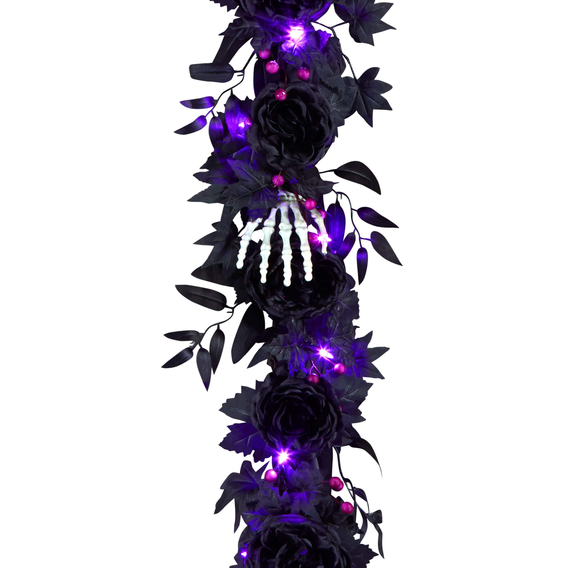 6ft. Bad to the Bone Skeleton Hand &#x26; Flower Halloween Pre-Lit LED Garland