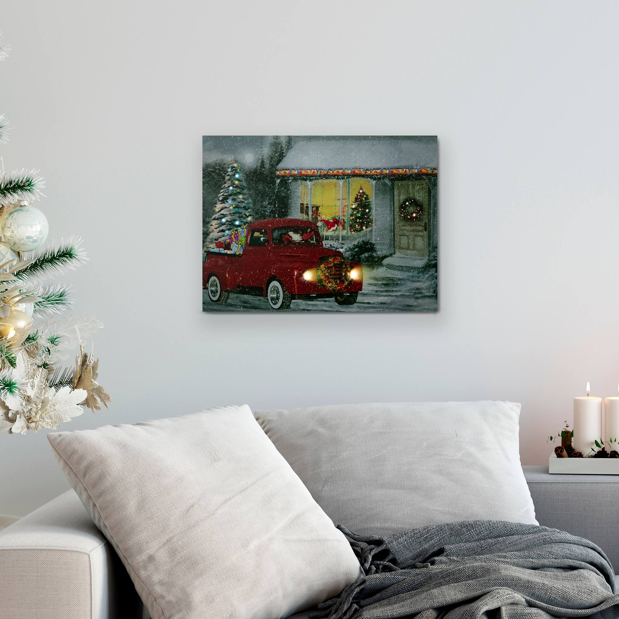LED Fiber Optic Retro Red Truck Christmas Wall Art