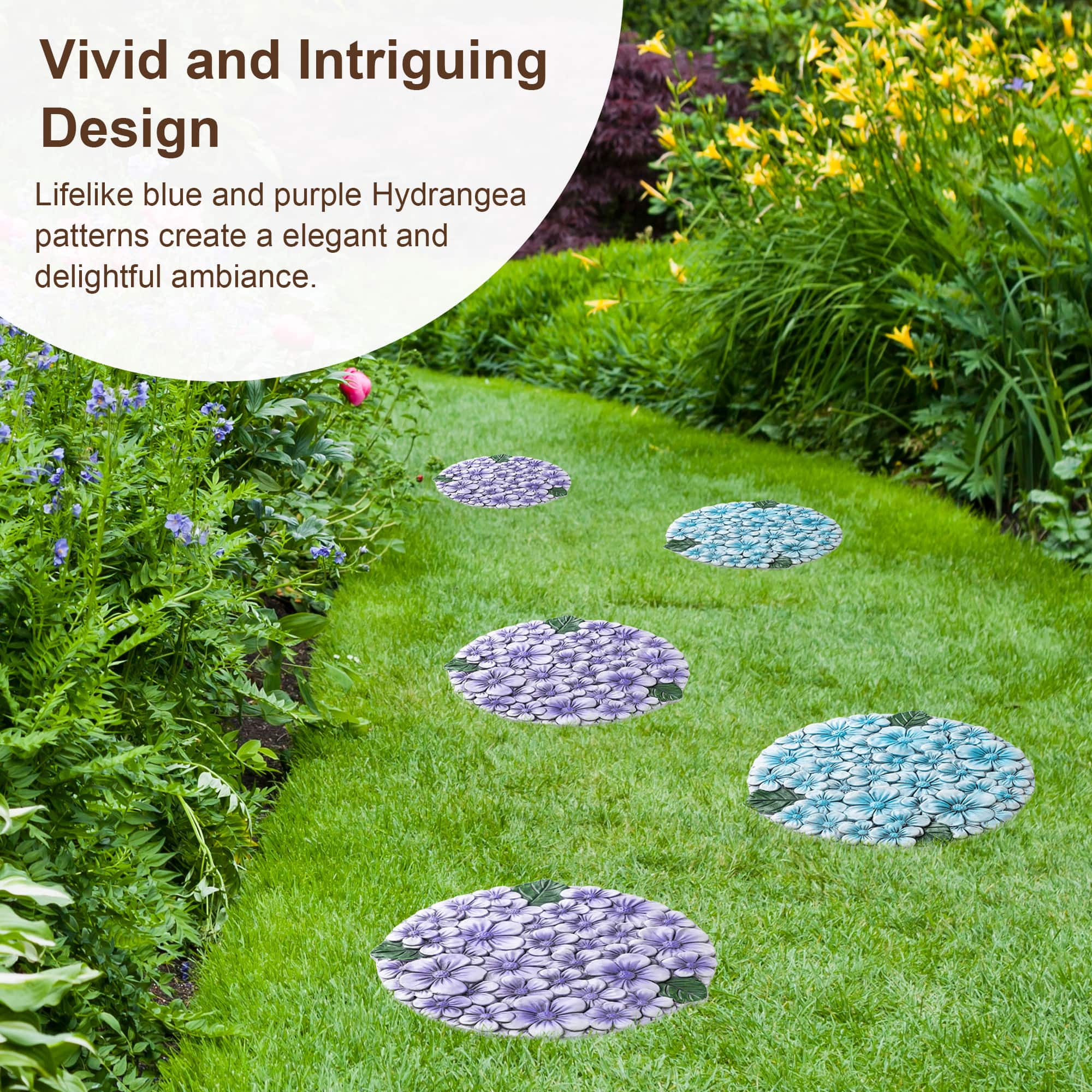 Glitzhome® 10" Set of 2 Cement Blue and Purple Hydrangea Textured Stepping Stones