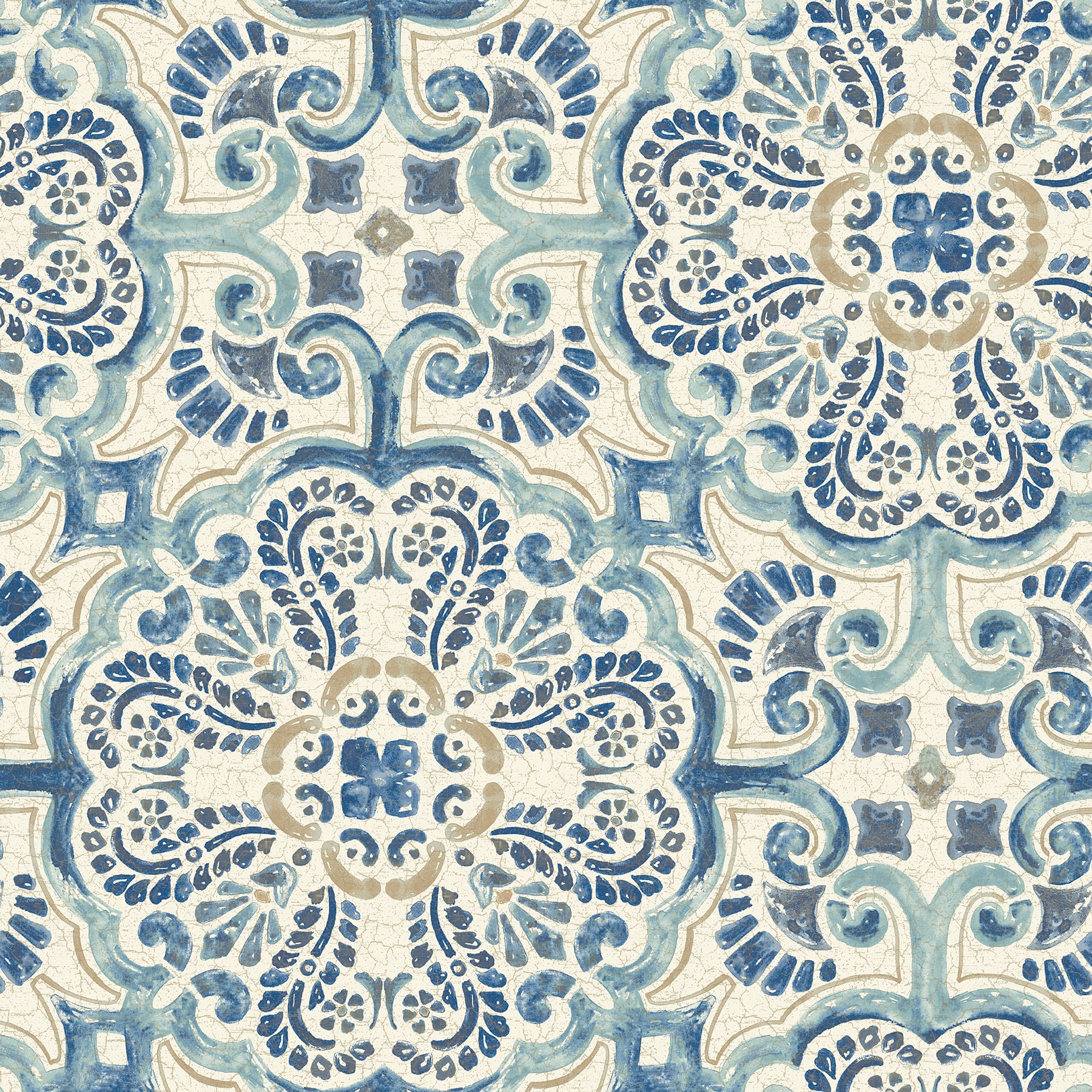 NuWallpaper Blue Florentine Tile Peel &#x26; Stick Wallpaper