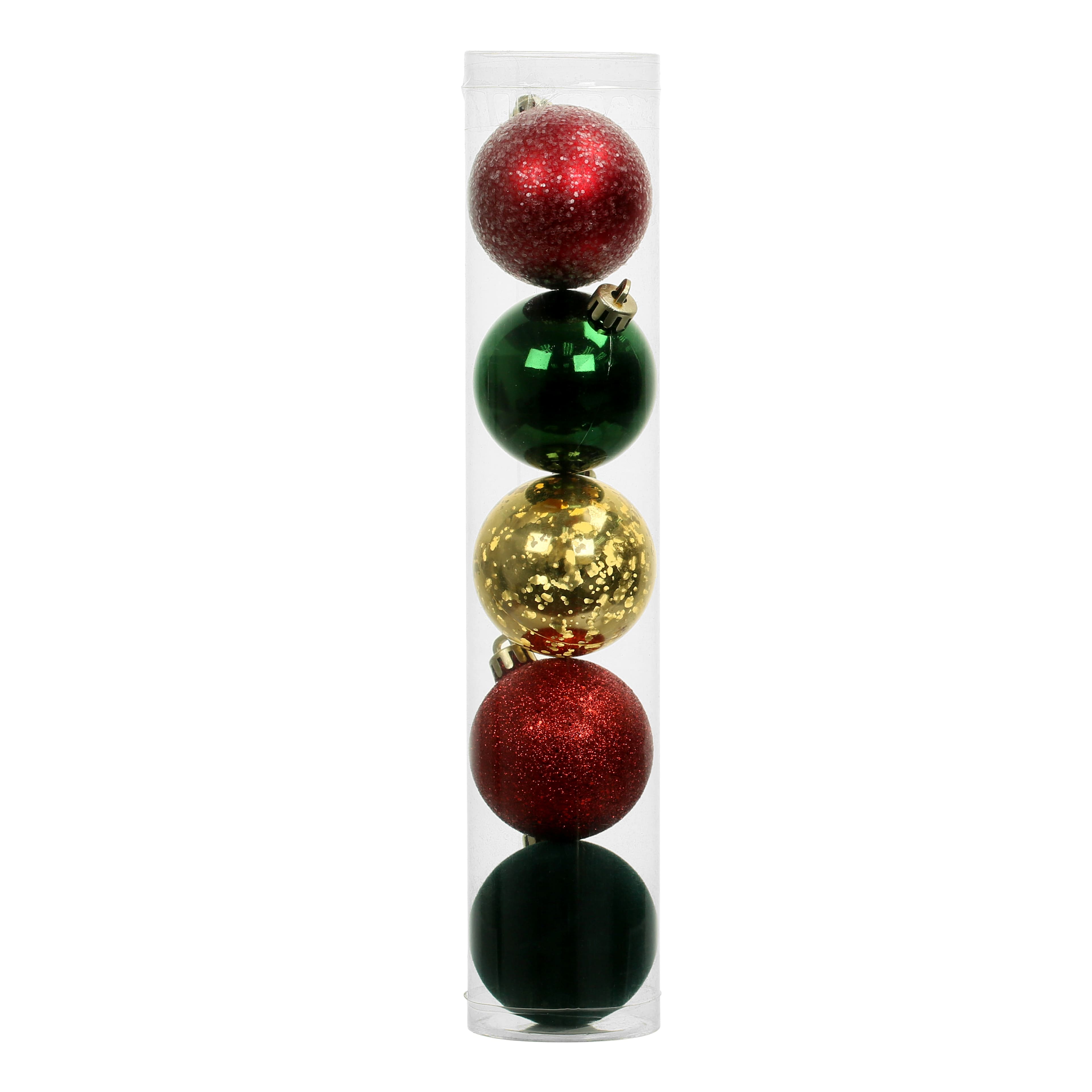 5 Pack 2.2&#x22; Red, Green &#x26; Gold Shatterproof Ball Ornaments by Ashland&#xAE;