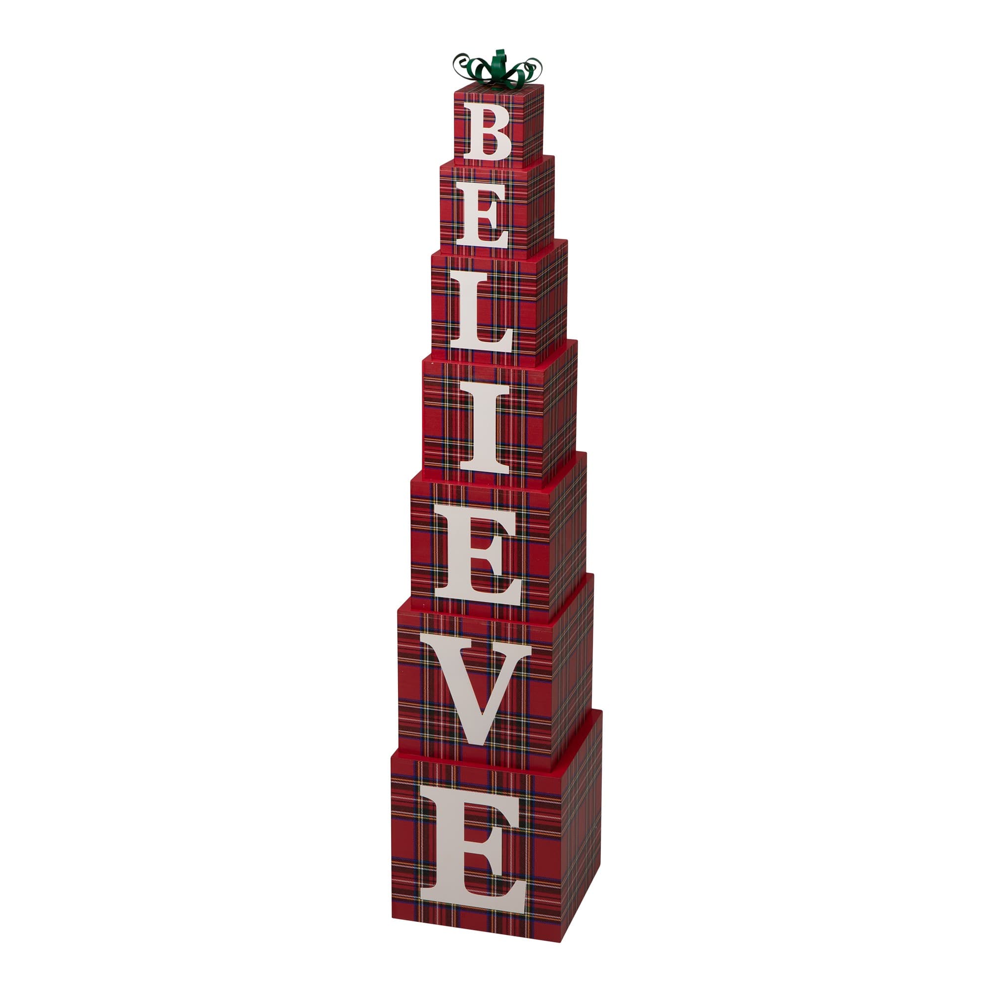 Glitzhome® 3.5ft. Wooden Plaid Believe Porch Décor