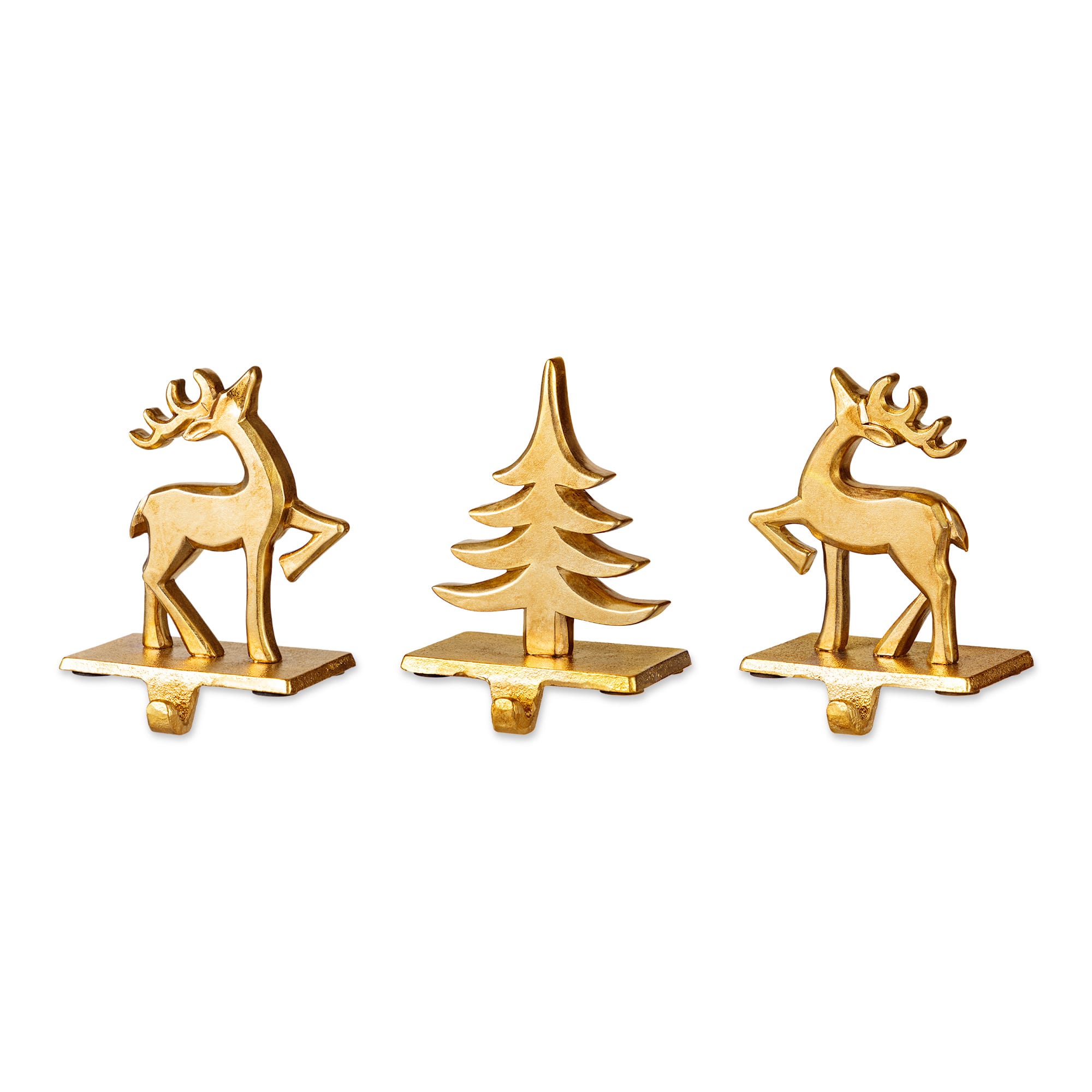 Glitzhome&#xAE; Christmas Resin Tree and Reindeer Stocking Holder Set