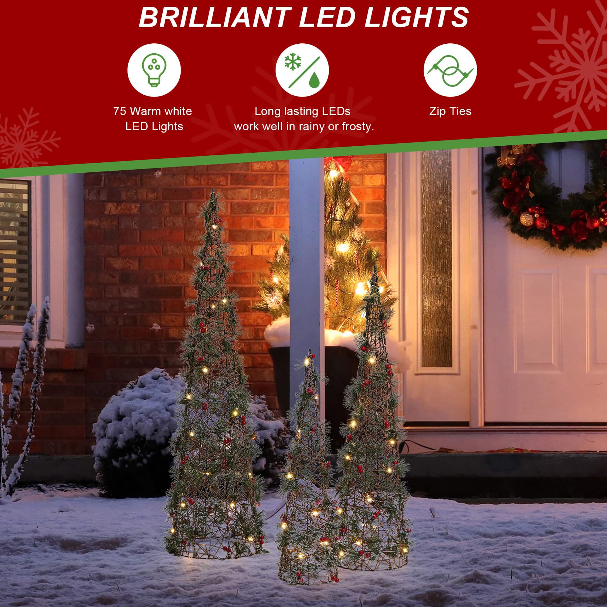 Glitzhome&#xAE; Lighted Christmas Cone Tree Outdoor D&#xE9;cor Set