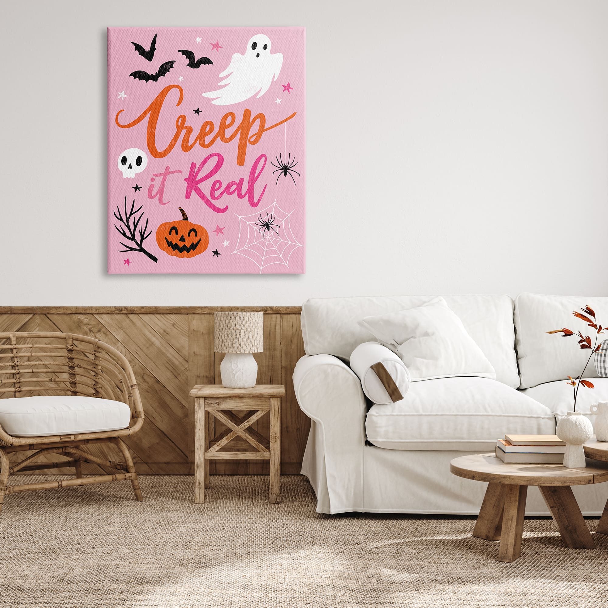 Stupell Industries Creep It Real Pink Halloween Phrase Canvas Wall Art