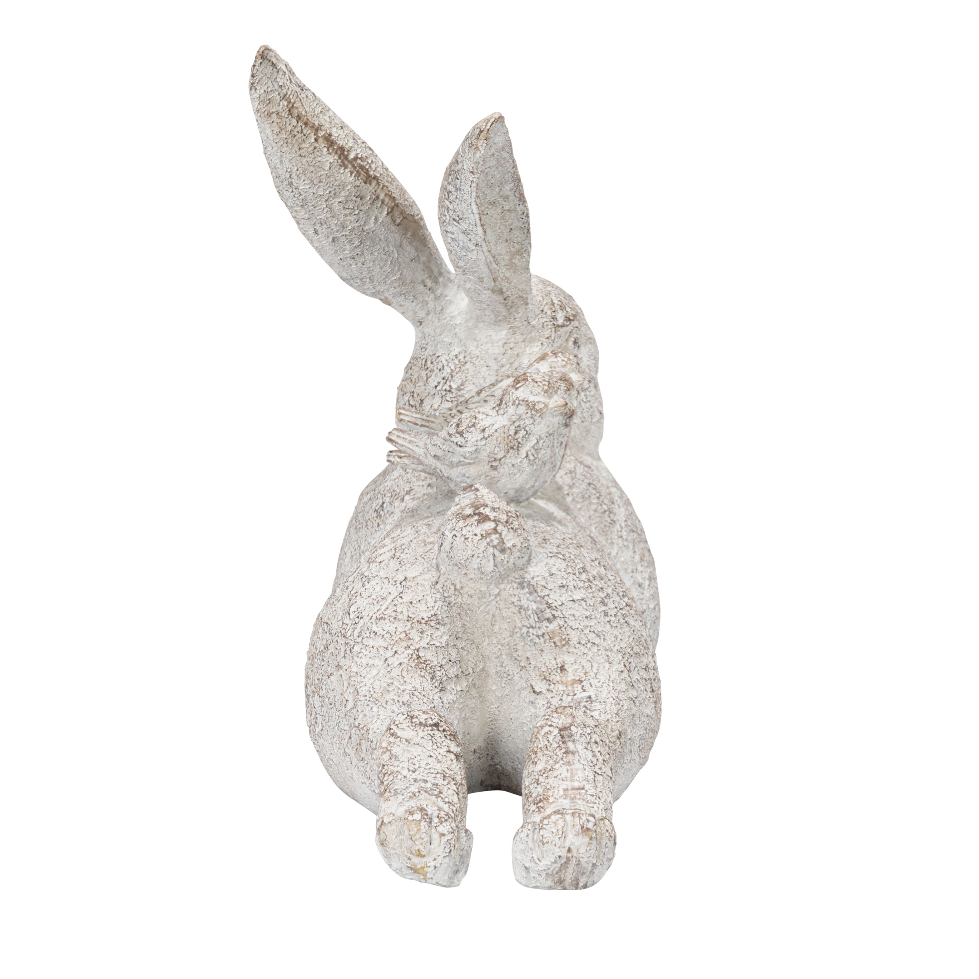 16.5&#x22; Decorative Resting Rabbit with Birds Figurine