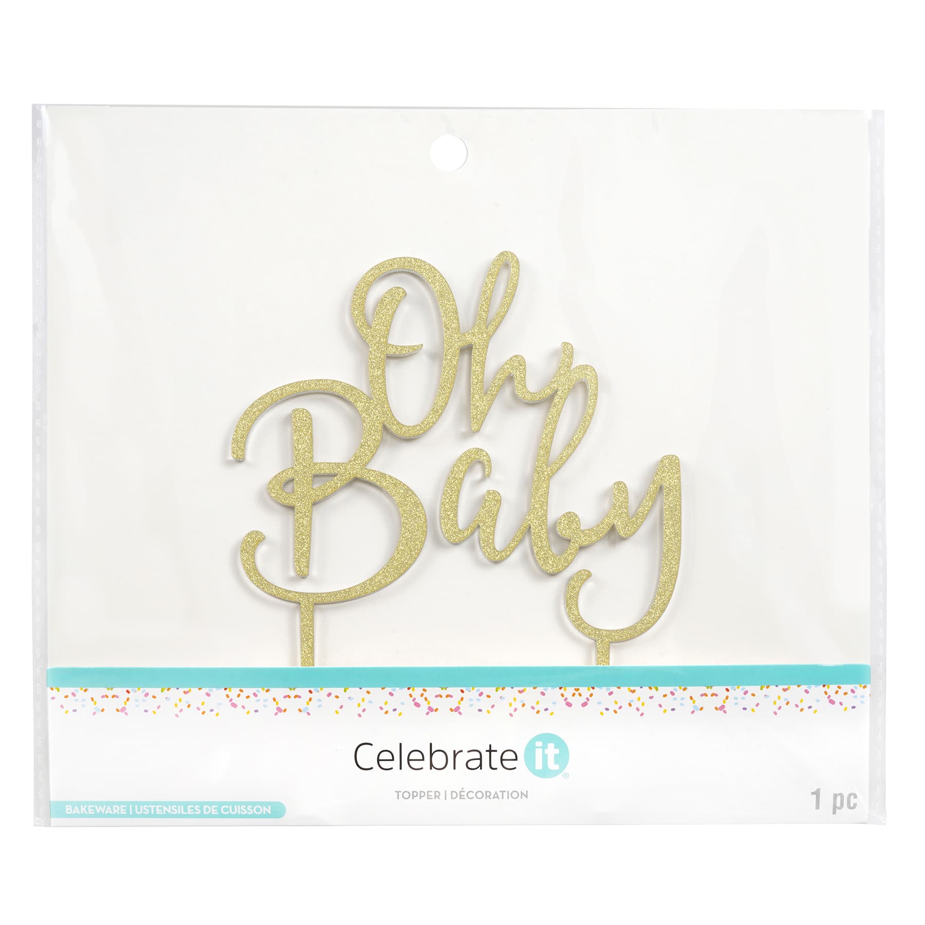 Décoration pour gâteau pailletée dorée « Oh Baby » de Celebrate It