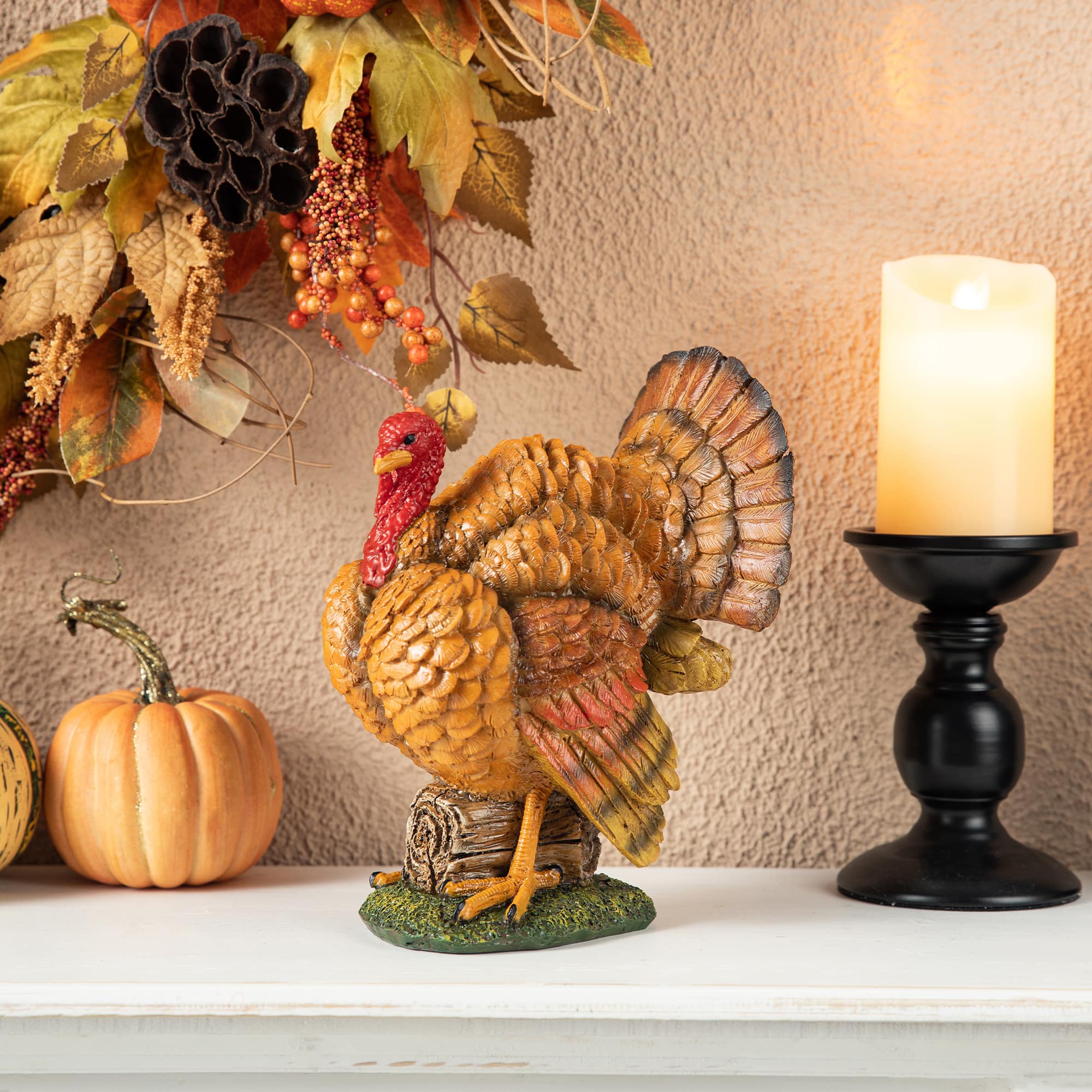 Glitzhome&#xAE; 9.5&#x22; Thanksgiving Resin Turkey Table D&#xE9;cor