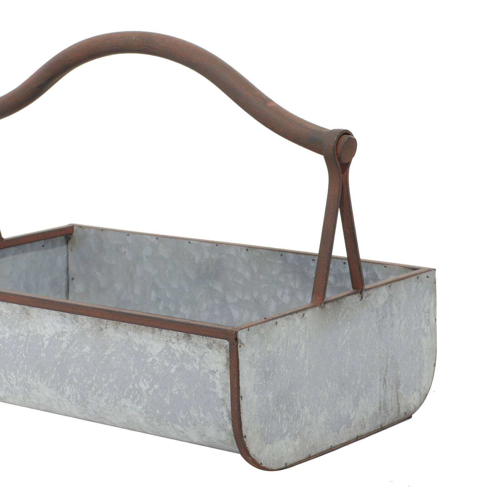 Gray Metal Farmhouse Handle Planter Set