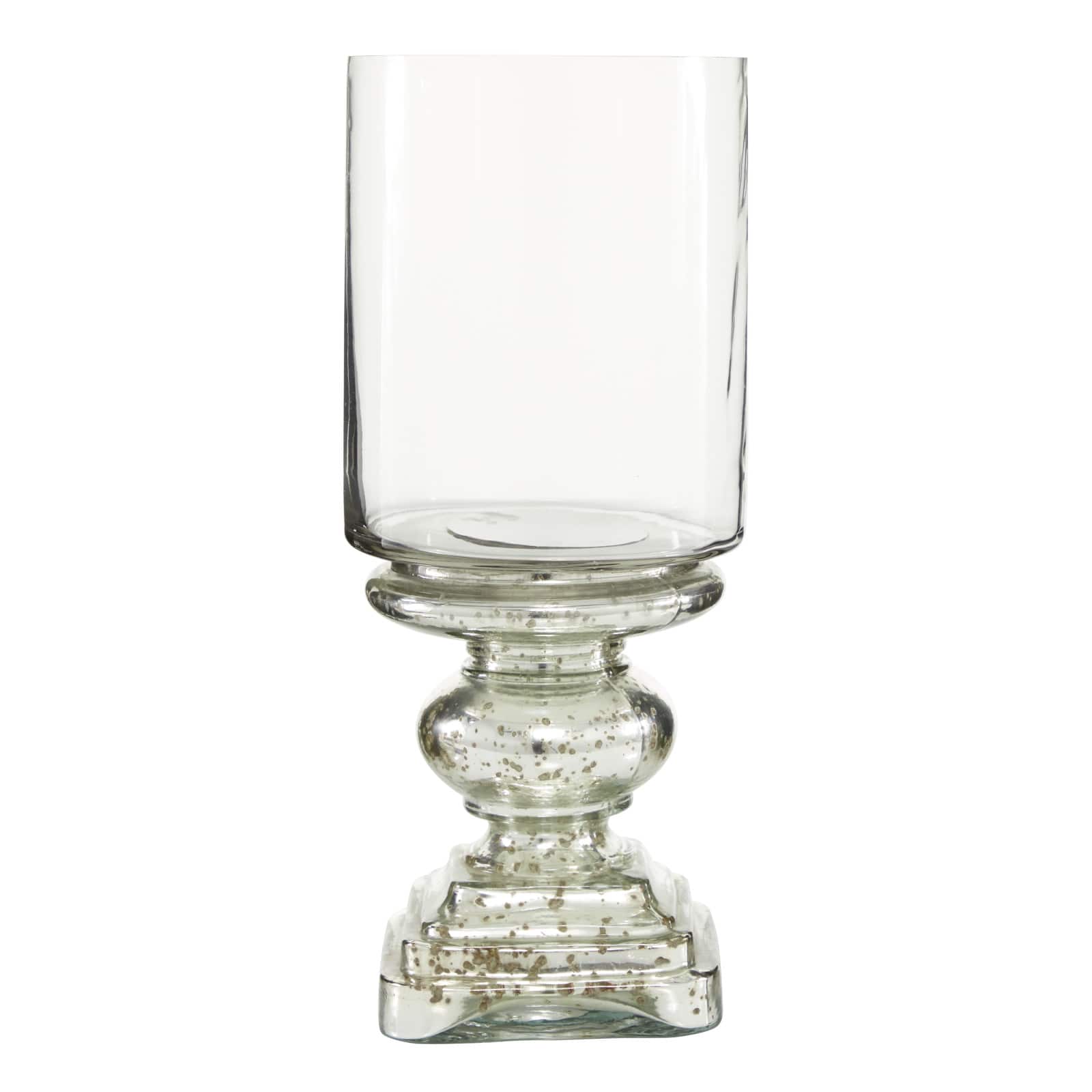 16" Silver Glass Traditional Candle Holder