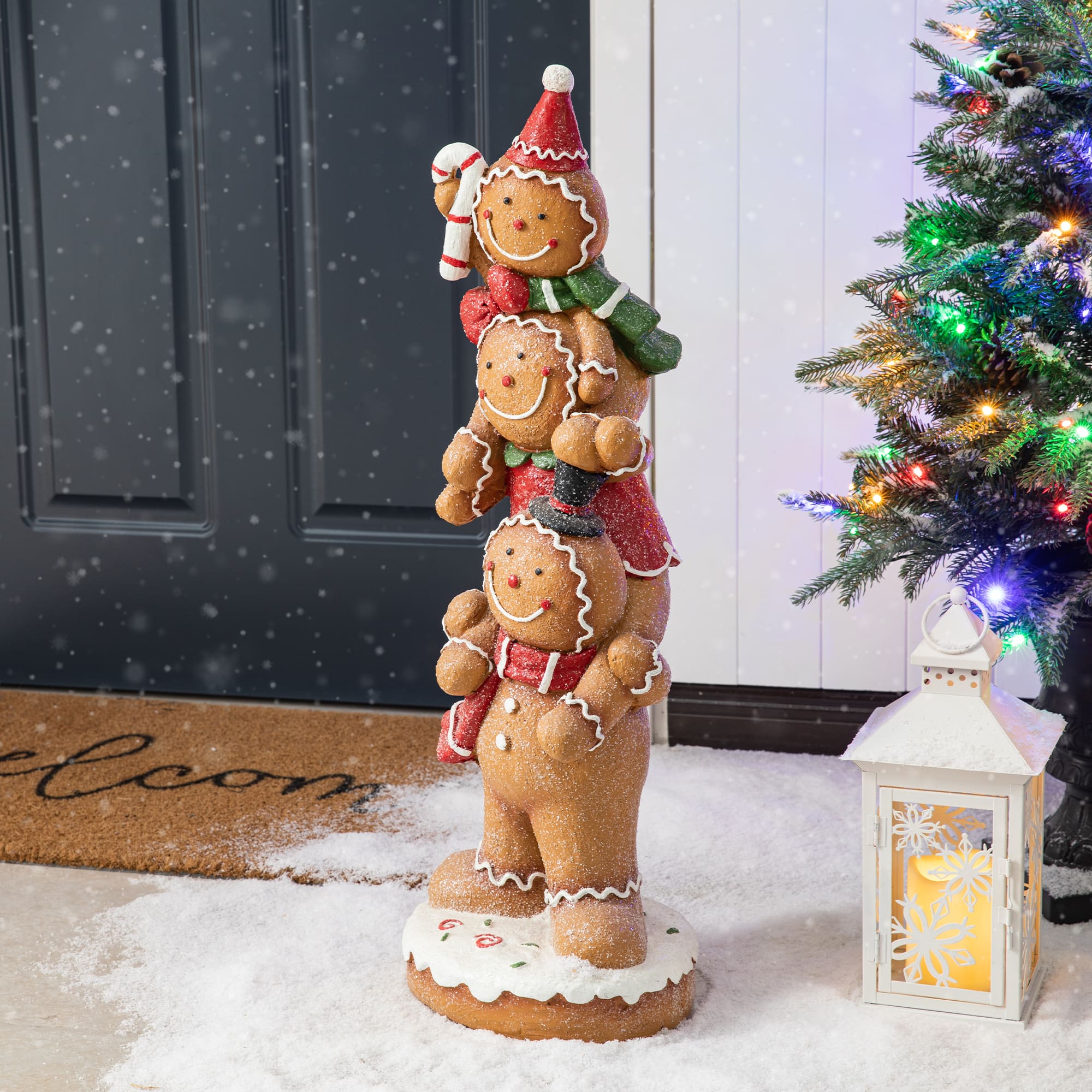 Glitzhome&#xAE; 29.25&#x22; Christmas Stacked Gingerbread Man Porch D&#xE9;cor